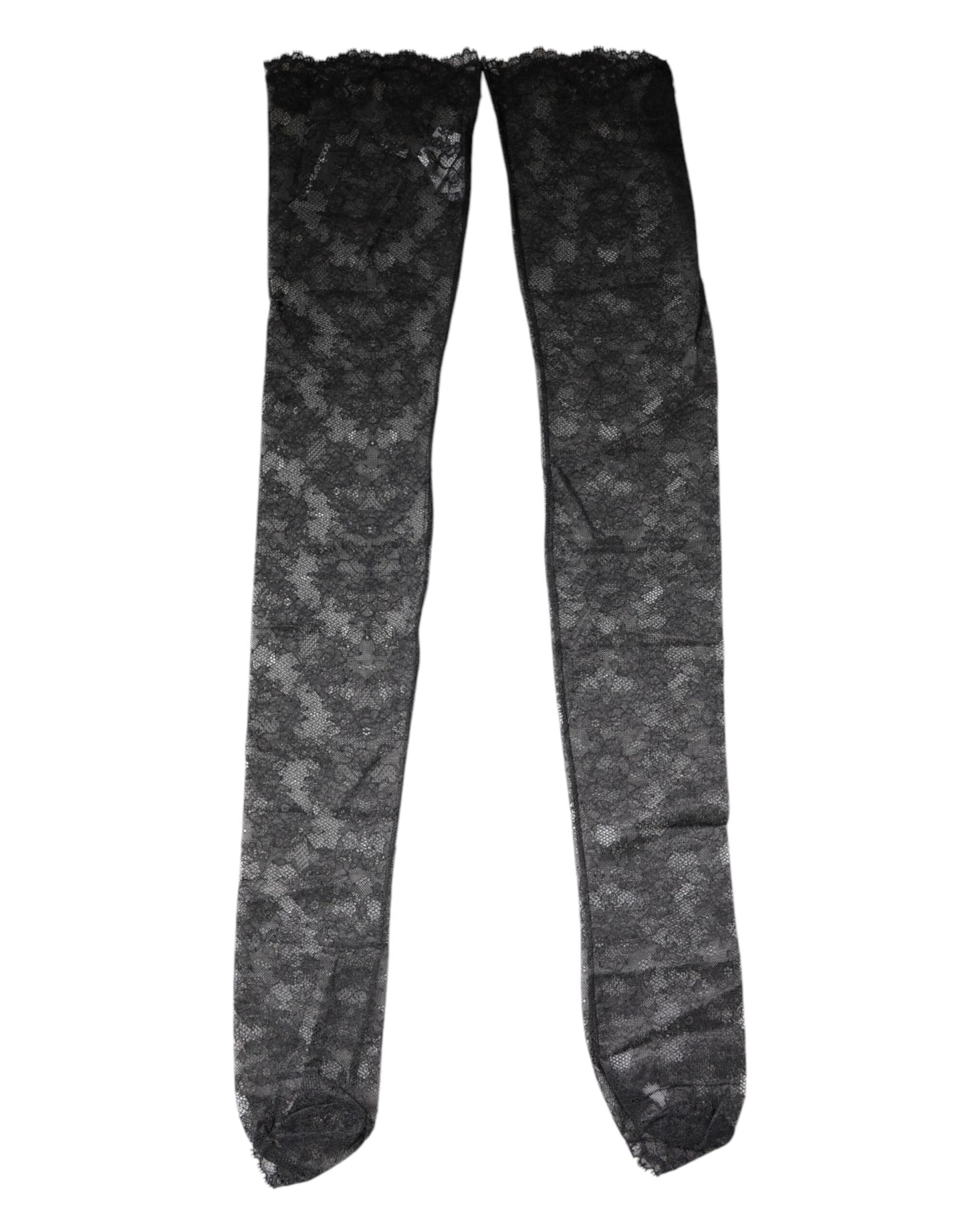 Dolce & Gabbana Schwarze Strümpfe aus Baumwollstrümpfen mit Blumenspitze