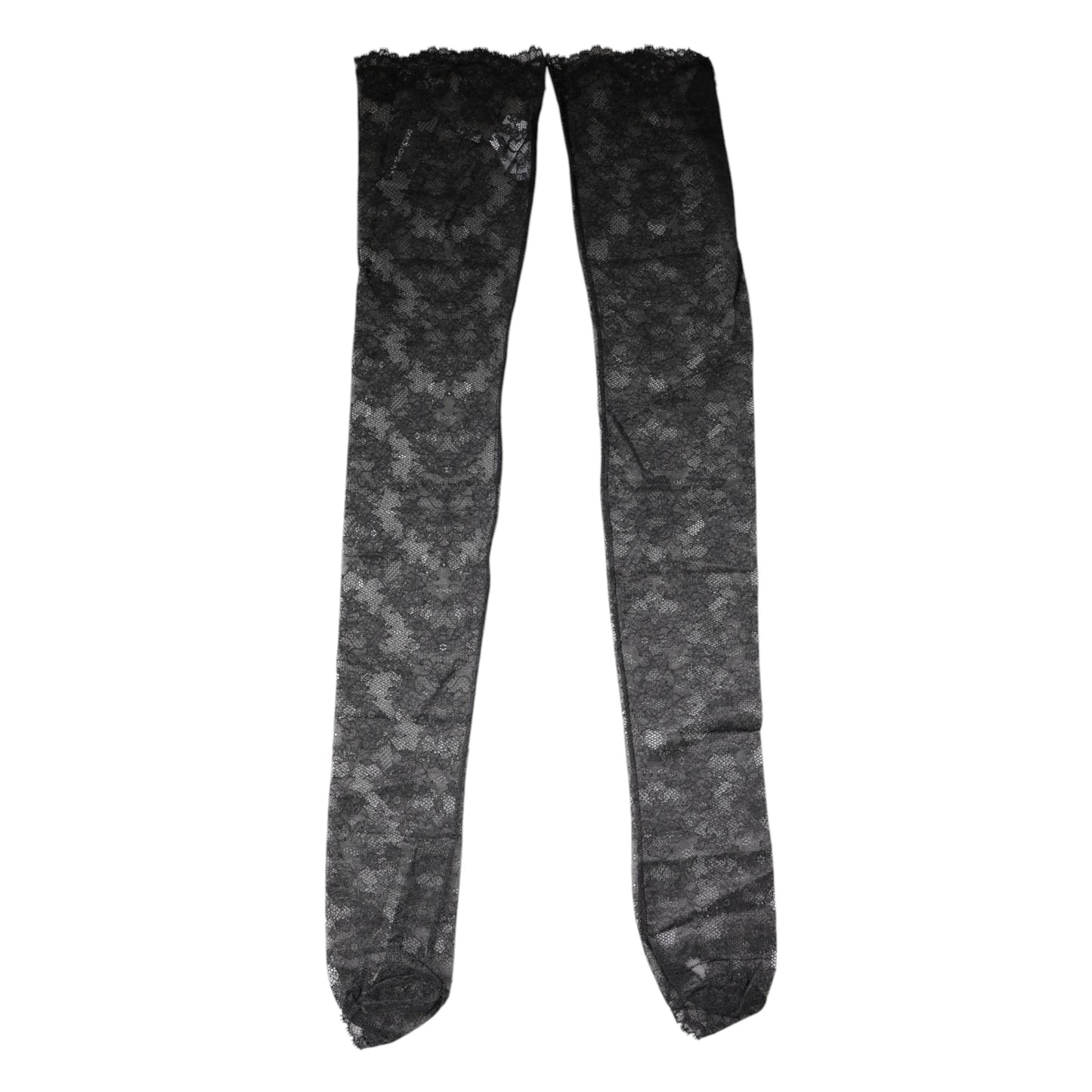 Dolce & Gabbana Schwarze Strümpfe aus Baumwollstrümpfen mit Blumenspitze