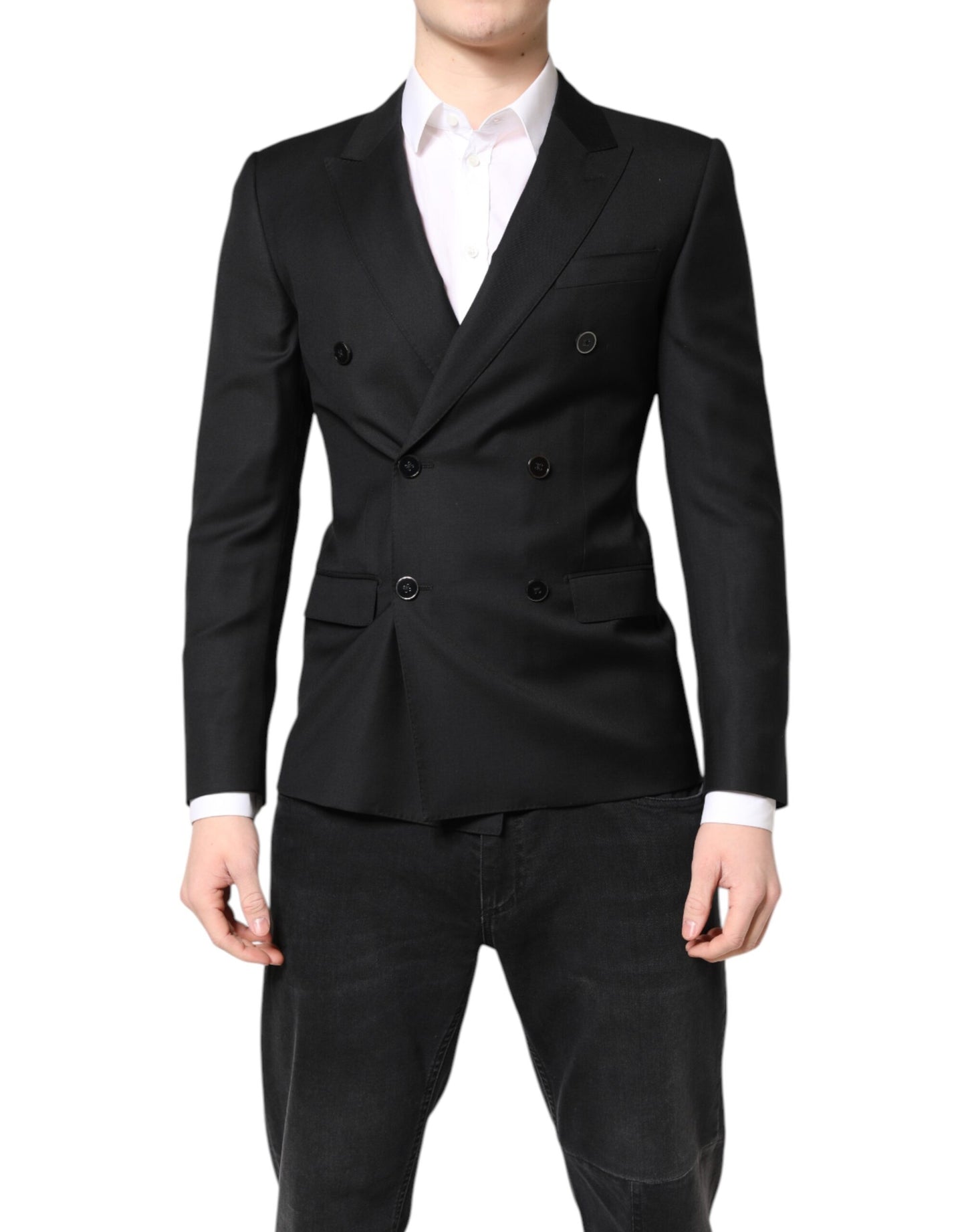 Dolce & Gabbana Schwarzer MARTINI Zweireihiger Mantelblazer