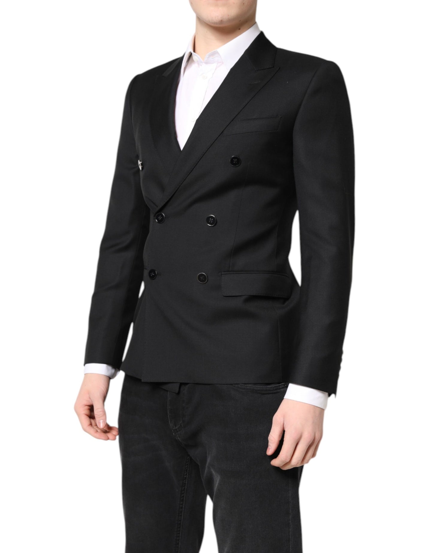 Dolce & Gabbana Schwarzer MARTINI Zweireihiger Mantelblazer