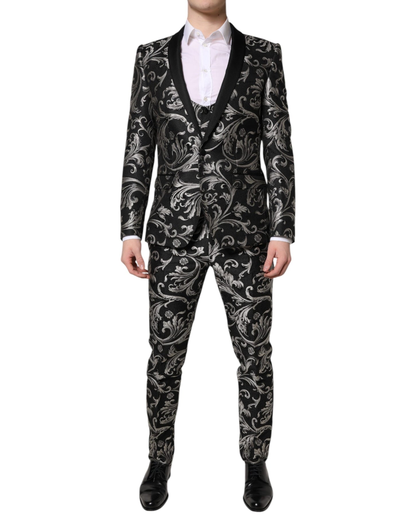 Dolce & Gabbana Schwarz-Grau MARTINI Jacquard Herren 3-teiliger Anzug
