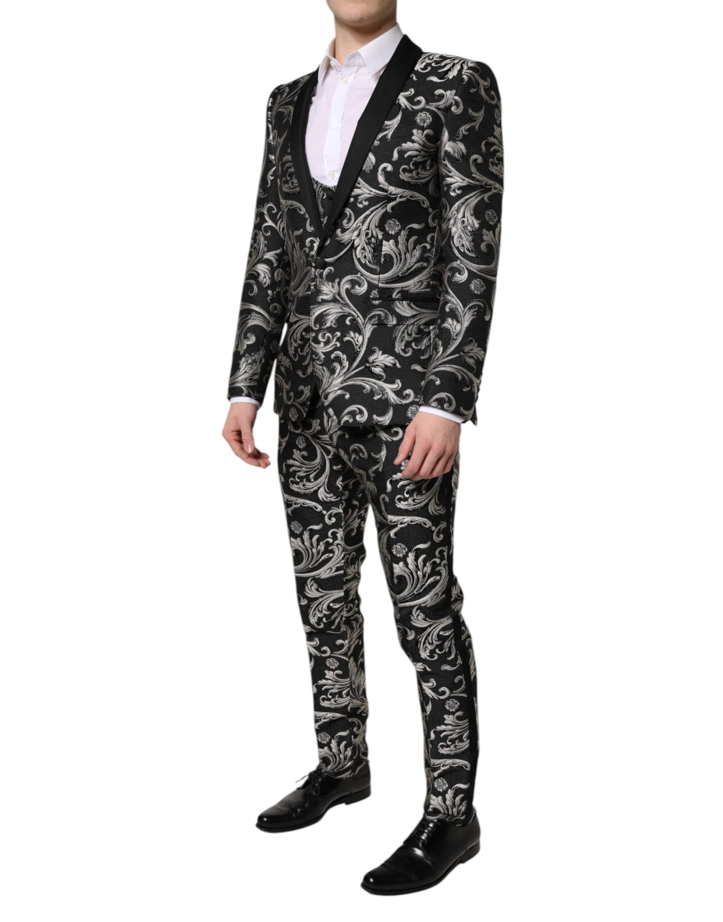 Dolce & Gabbana Schwarz-Grau MARTINI Jacquard Herren 3-teiliger Anzug