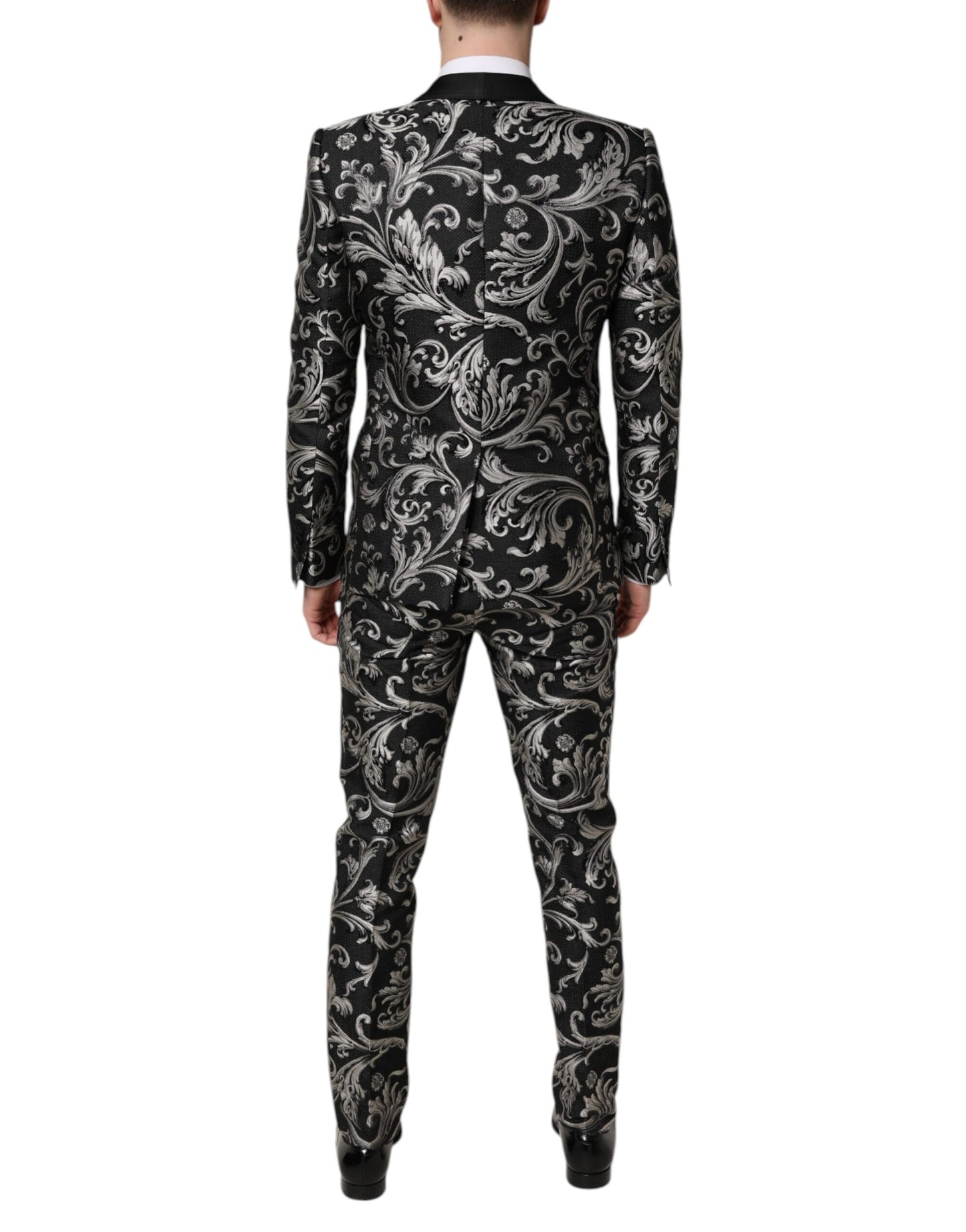 Dolce & Gabbana Schwarz-Grau MARTINI Jacquard Herren 3-teiliger Anzug