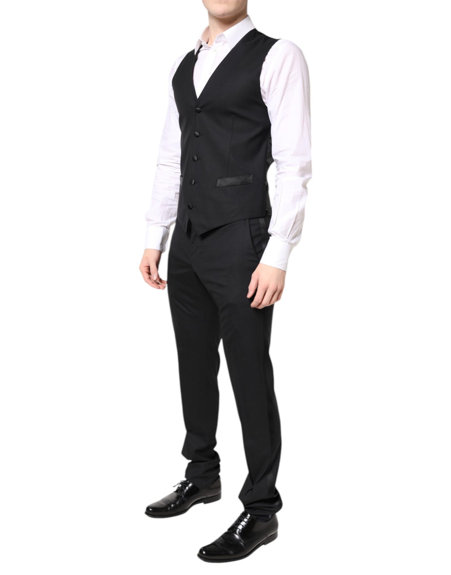 Dolce & Gabbana – Schwarzer, einreihiger 3-teiliger Anzug aus Wolle