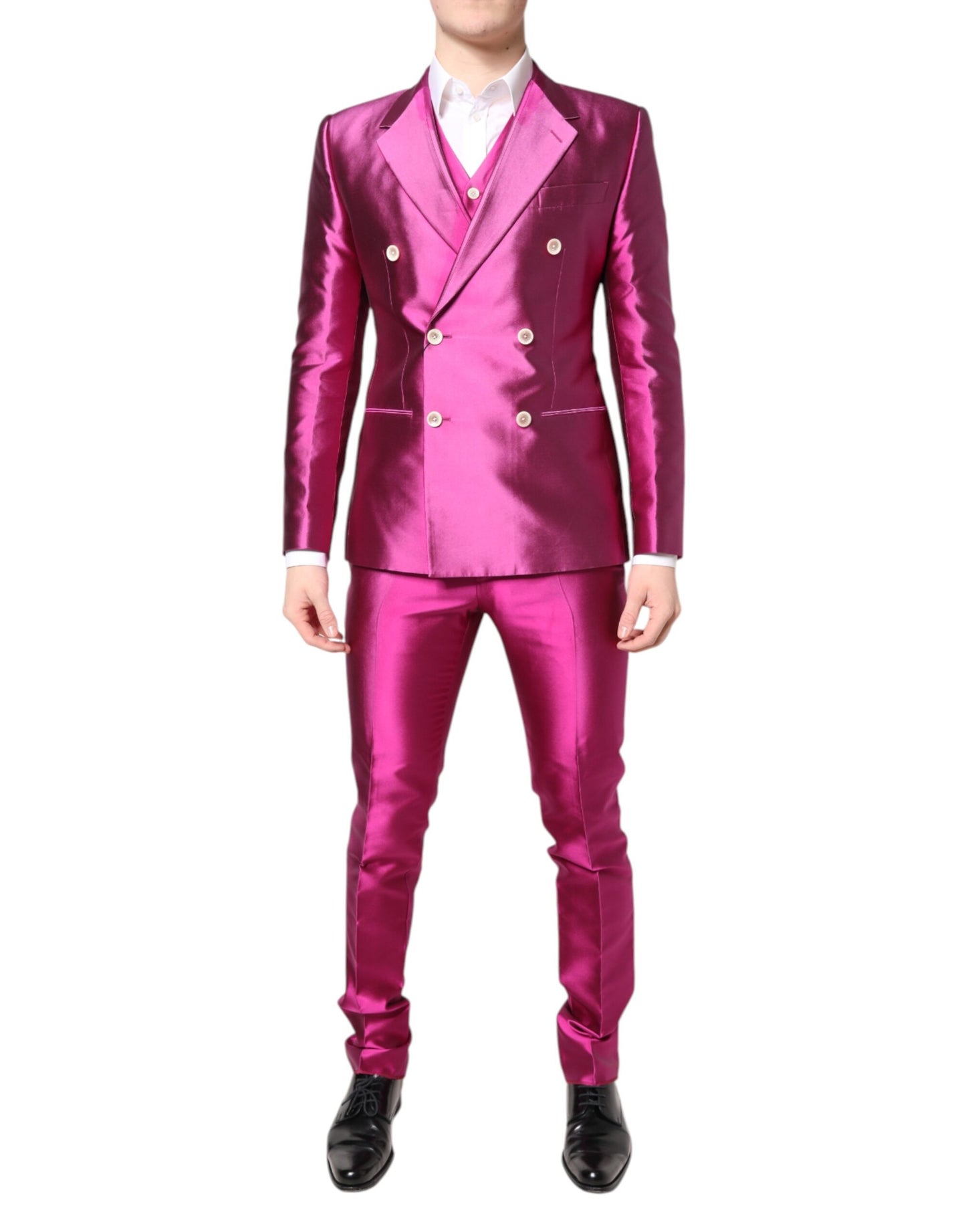 Dolce & Gabbana – Zweireihiger 3-teiliger Anzug „SICILIA“, Pink