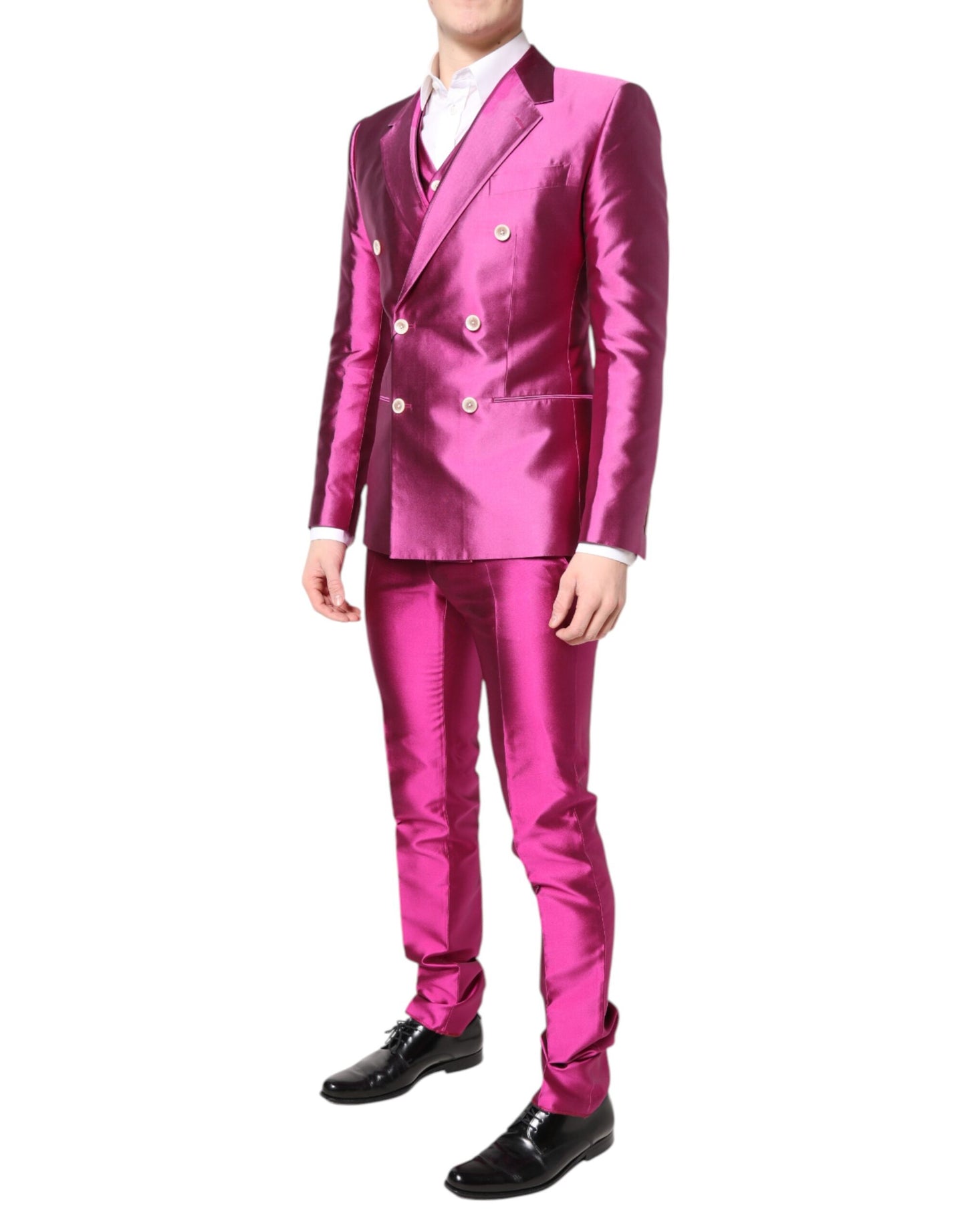 Dolce & Gabbana – Zweireihiger 3-teiliger Anzug „SICILIA“, Pink