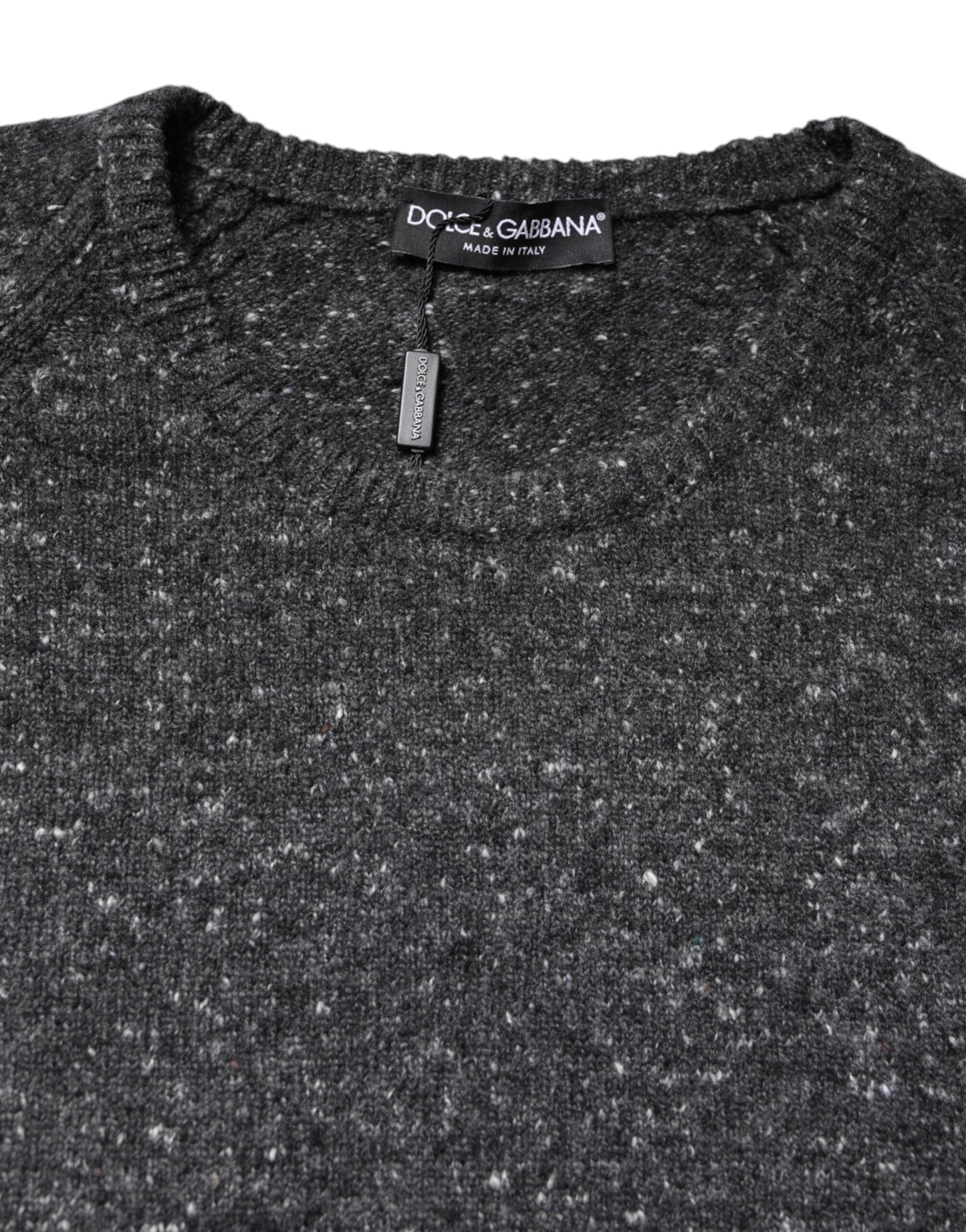 Dolce & Gabbana Grauer Wollstrickpullover mit Rundhalsausschnitt