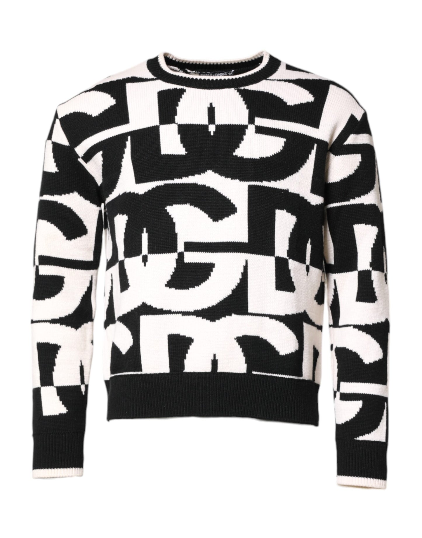 Dolce & Gabbana – Schwarz-weißer Strickpullover mit Logo-Print