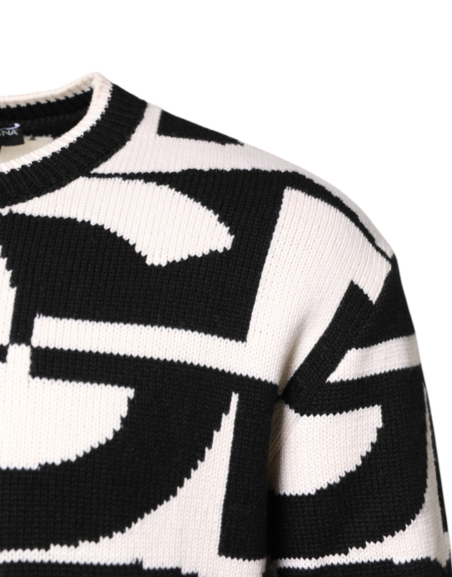 Dolce & Gabbana – Schwarz-weißer Strickpullover mit Logo-Print