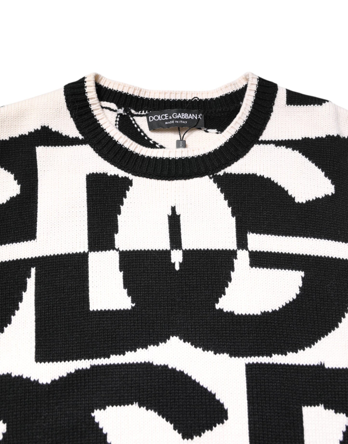 Dolce & Gabbana – Schwarz-weißer Strickpullover mit Logo-Print
