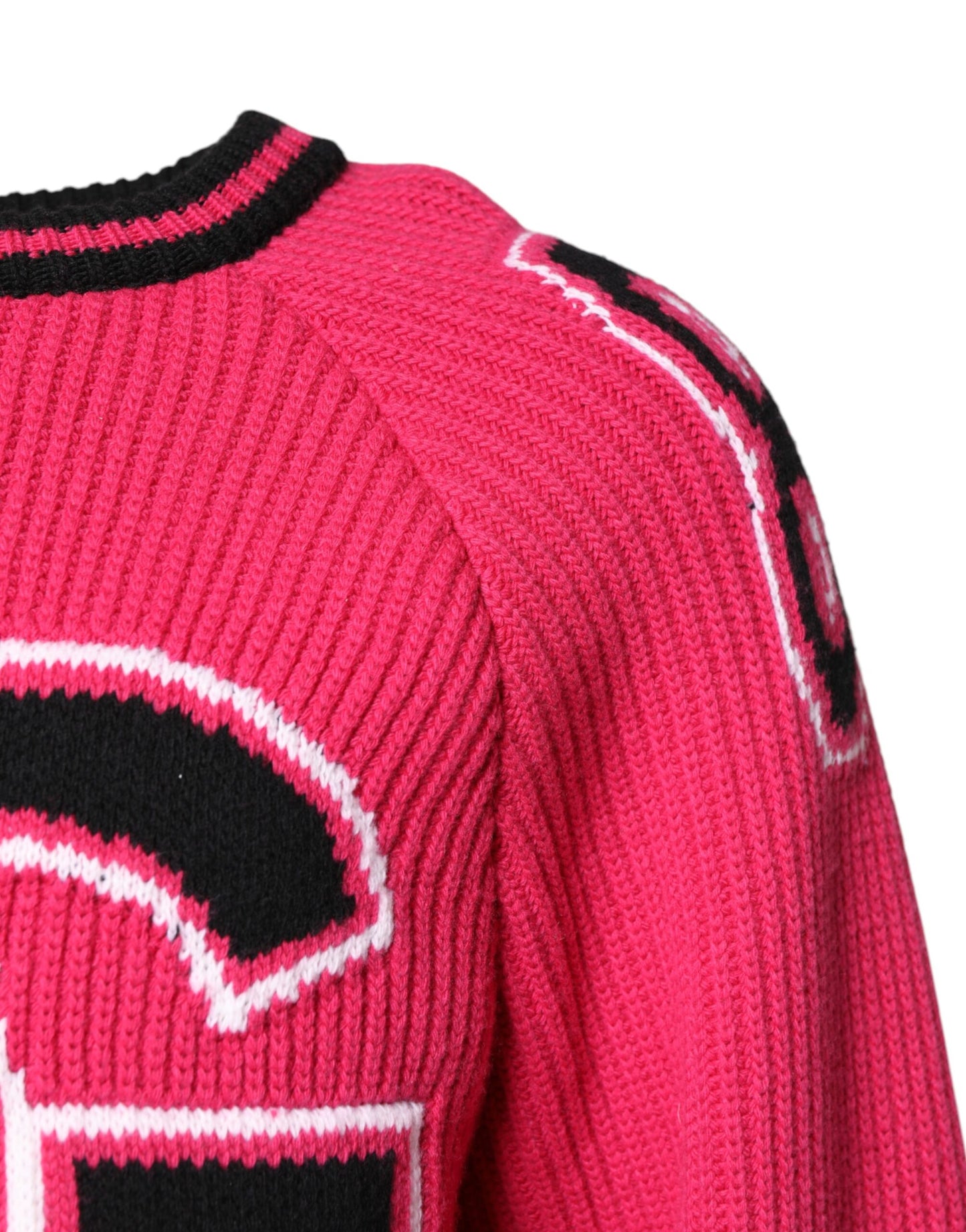 Dolce & Gabbana, Rosafarbener Strickpullover aus Baumwolle mit Logo-Print