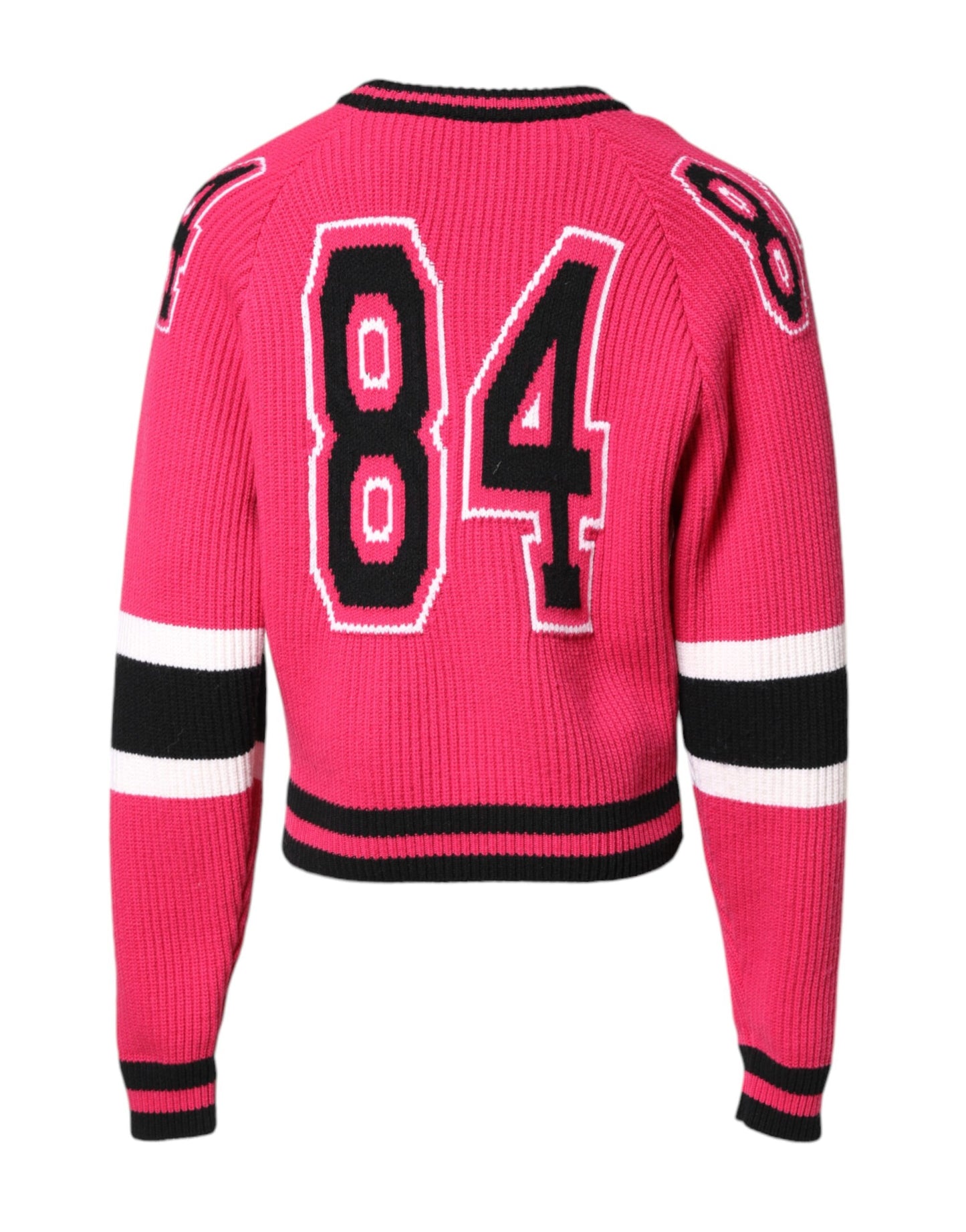 Dolce & Gabbana, Rosafarbener Strickpullover aus Baumwolle mit Logo-Print