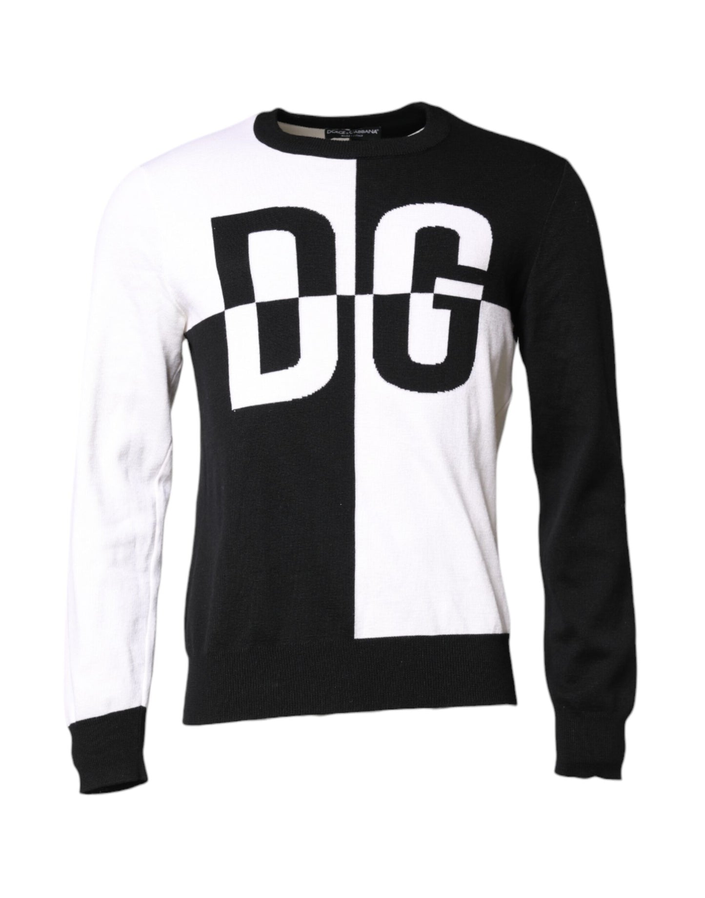 Dolce & Gabbana – Schwarz-weißer Strickpullover mit Logo-Print