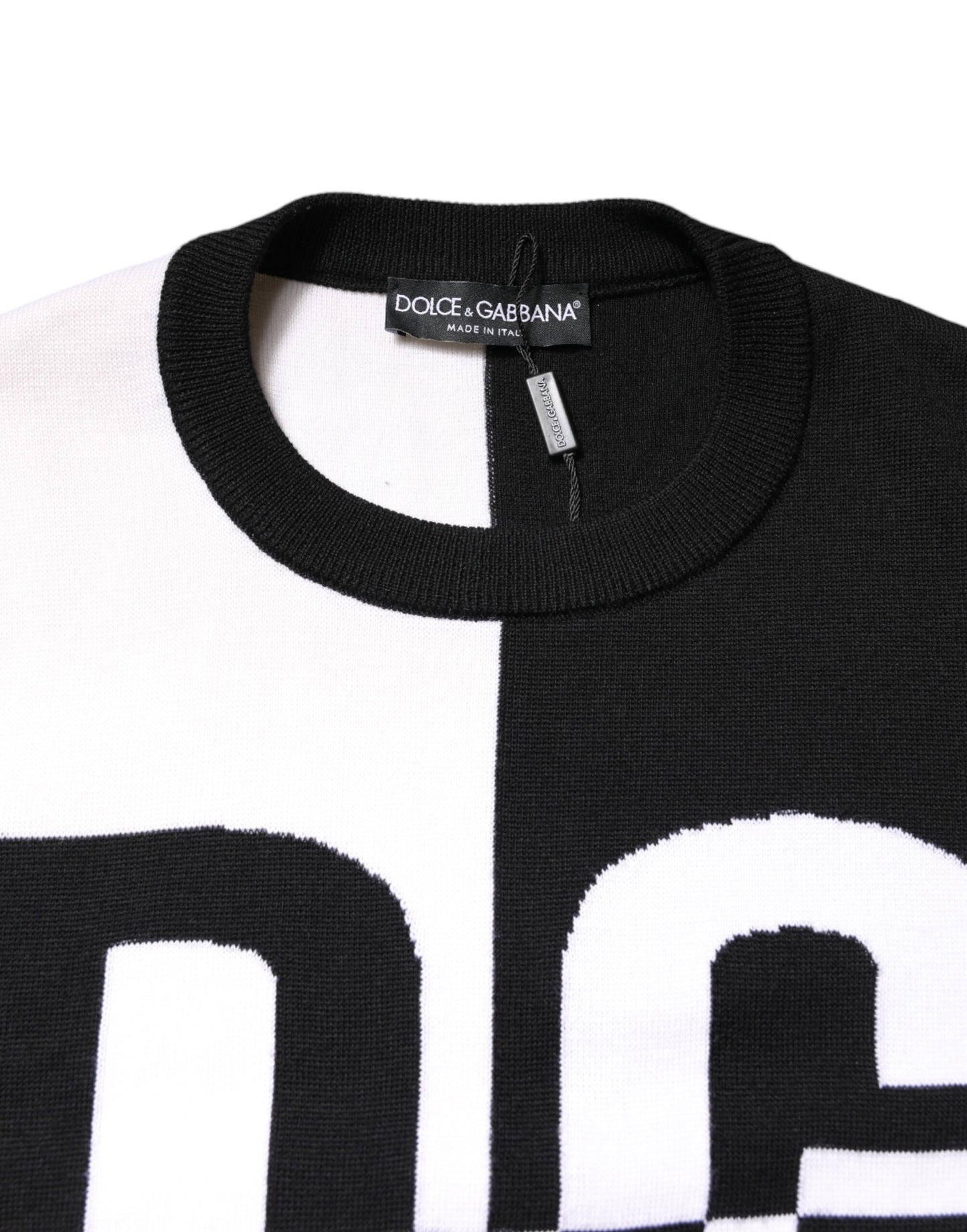 Dolce & Gabbana – Schwarz-weißer Strickpullover mit Logo-Print