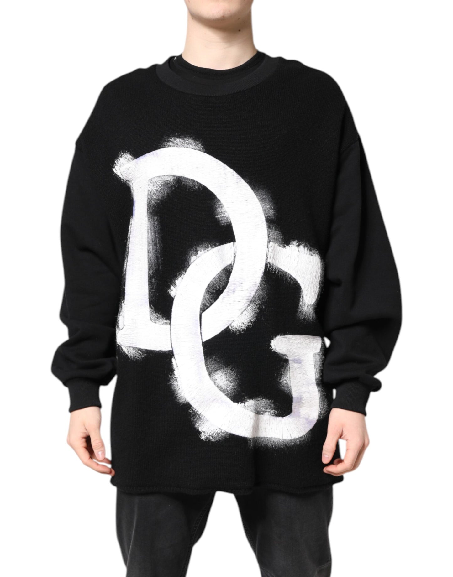 Dolce & Gabbana – Schwarzer Pullover mit Logo-Print aus Baumwolle für Herren