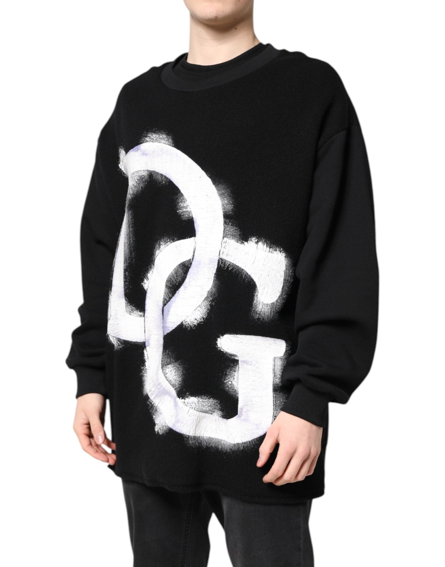 Dolce & Gabbana – Schwarzer Pullover mit Logo-Print aus Baumwolle für Herren