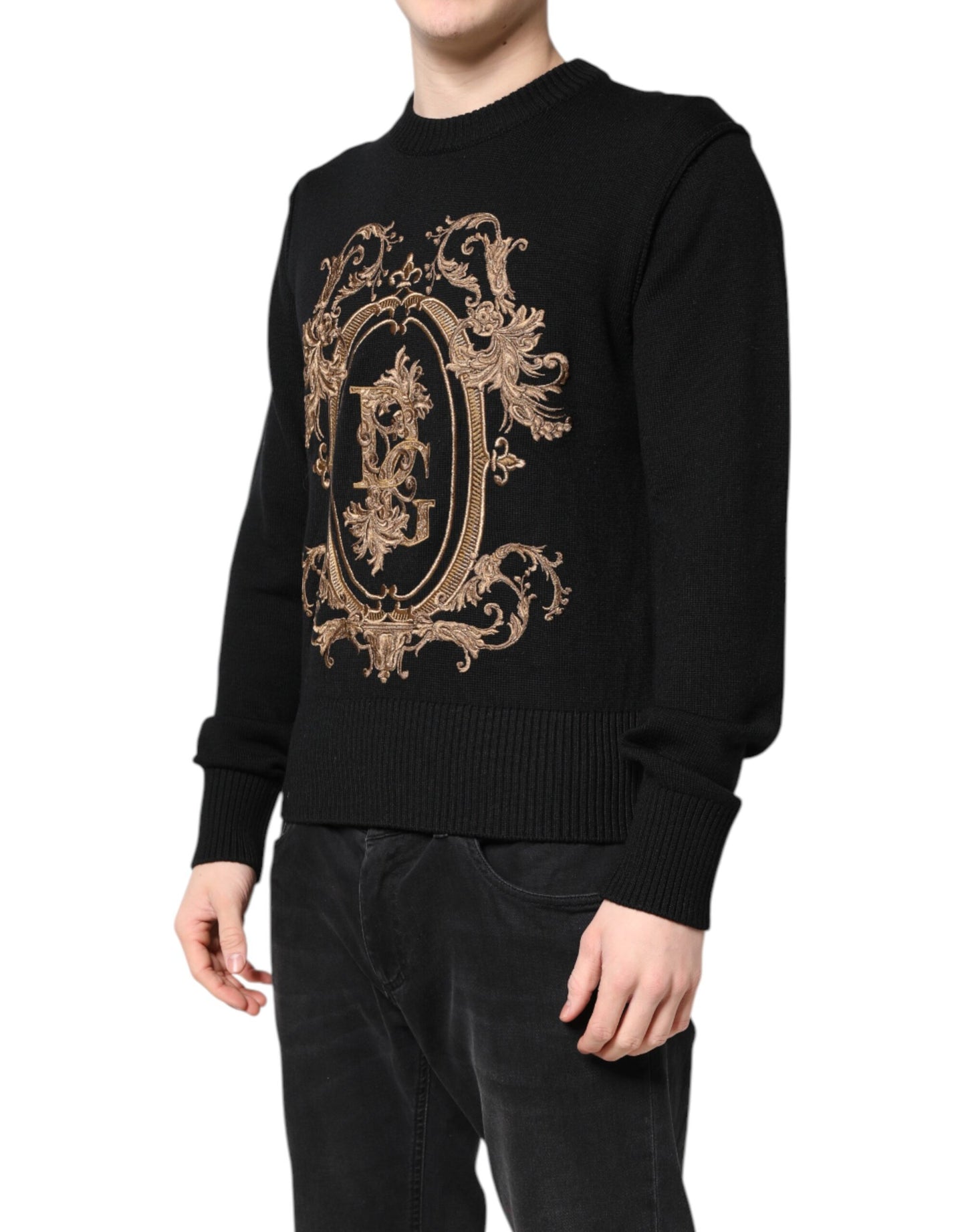 Dolce & Gabbana – Schwarzer Strickpullover mit Logo-Stickerei