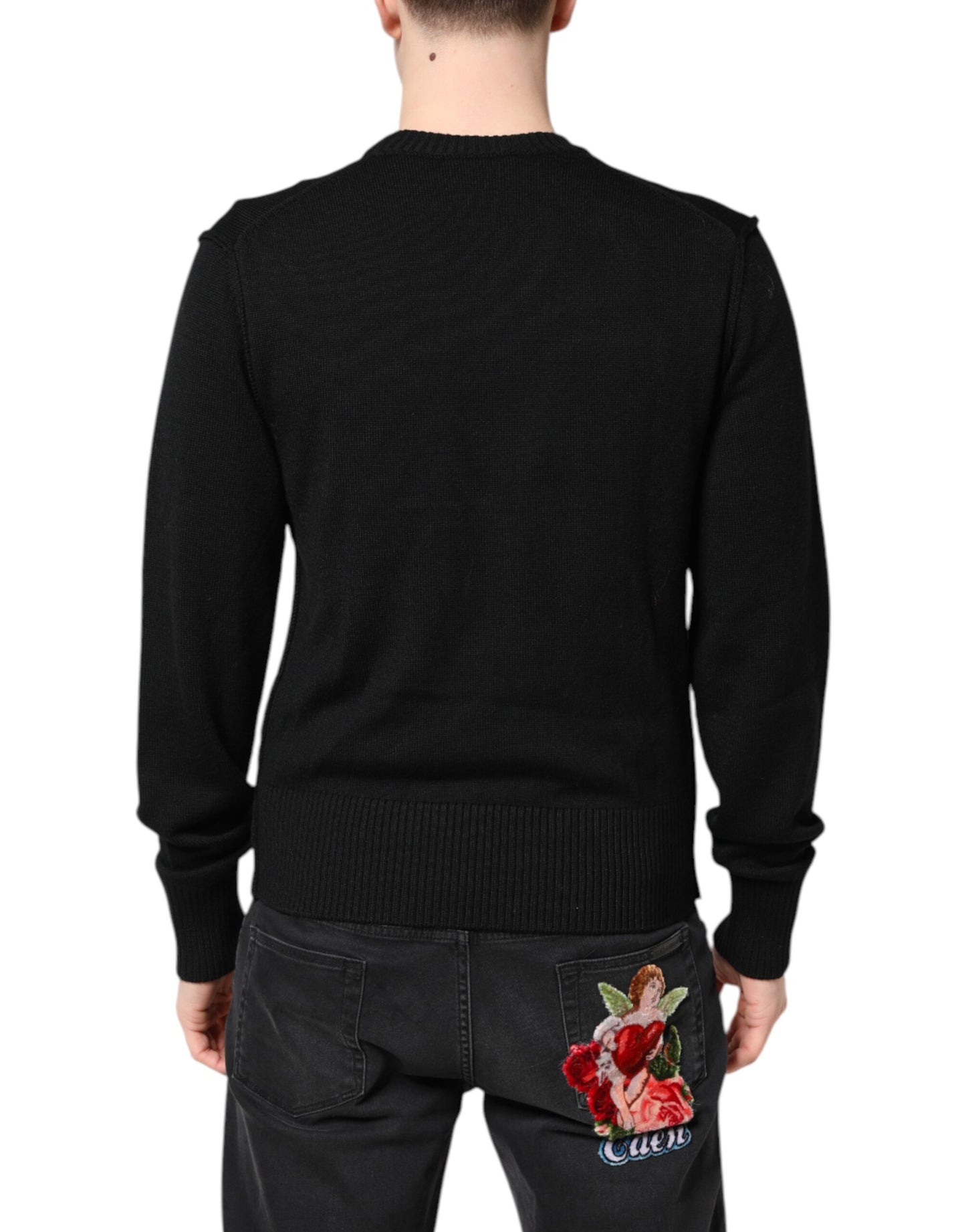 Dolce & Gabbana – Schwarzer Strickpullover mit Logo-Stickerei