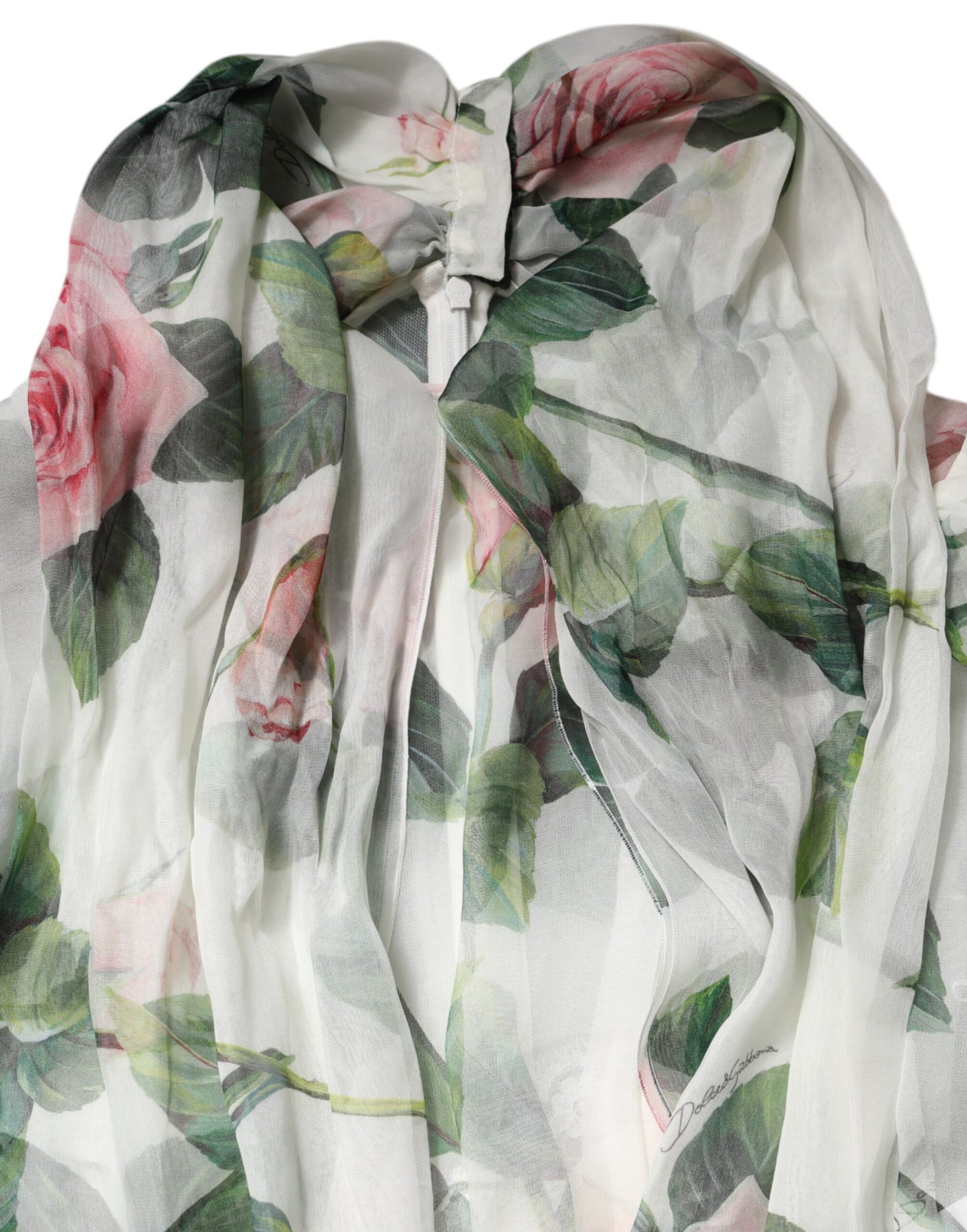 Dolce & Gabbana – Langes Maxikleid mit Blumenmuster und Rosen in Weiß