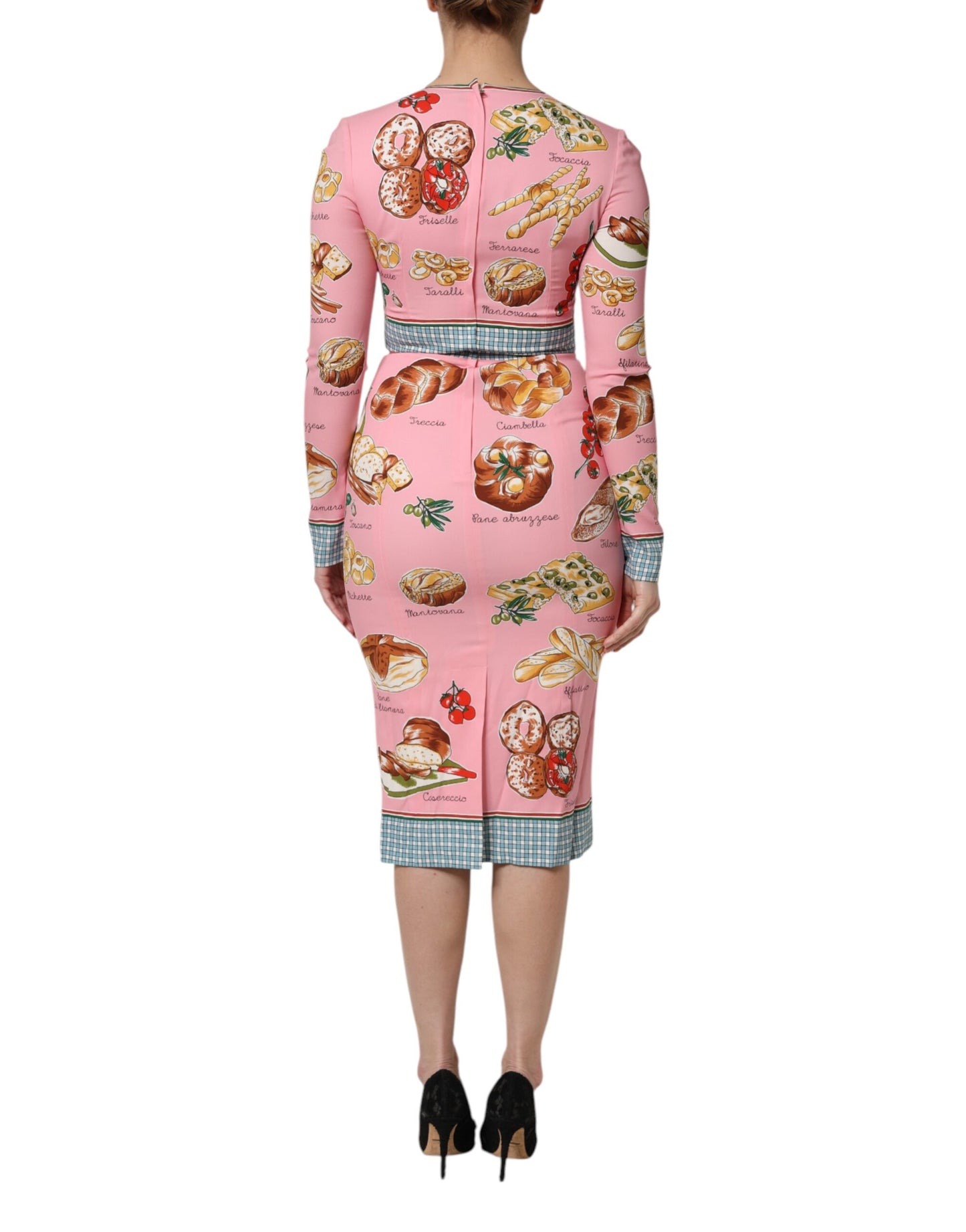 Dolce & Gabbana – Figurbetontes Midikleid mit Gebäck-Print in Rosa