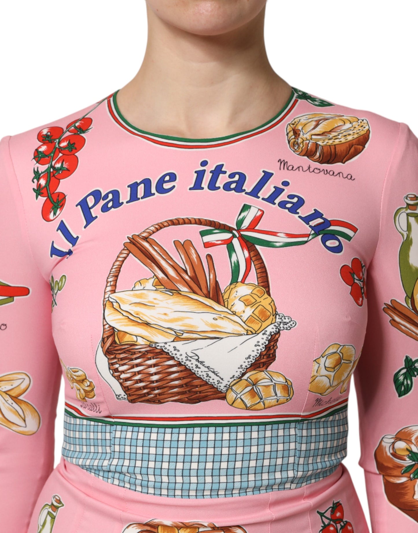Dolce & Gabbana – Figurbetontes Midikleid mit Gebäck-Print in Rosa