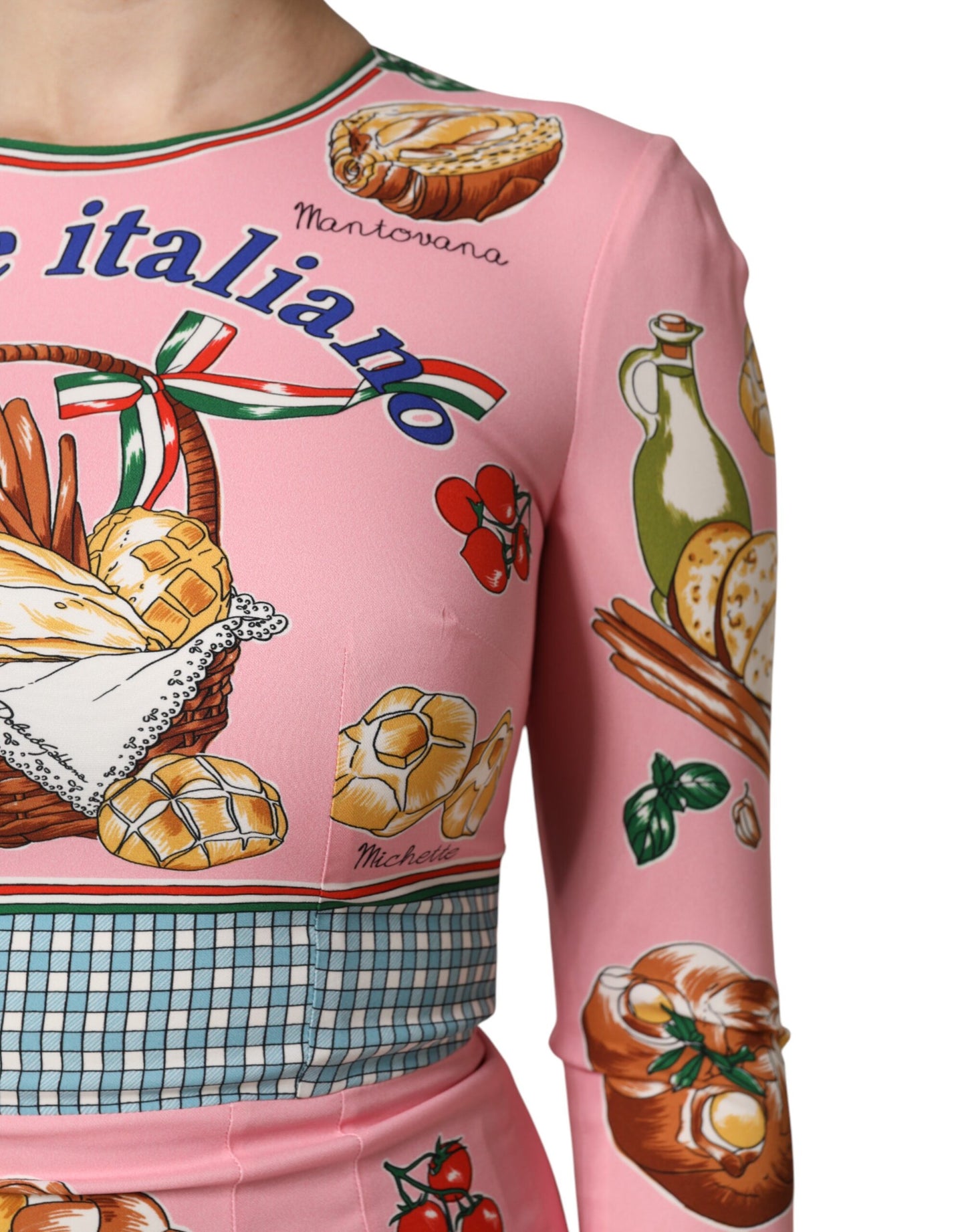 Dolce & Gabbana – Figurbetontes Midikleid mit Gebäck-Print in Rosa