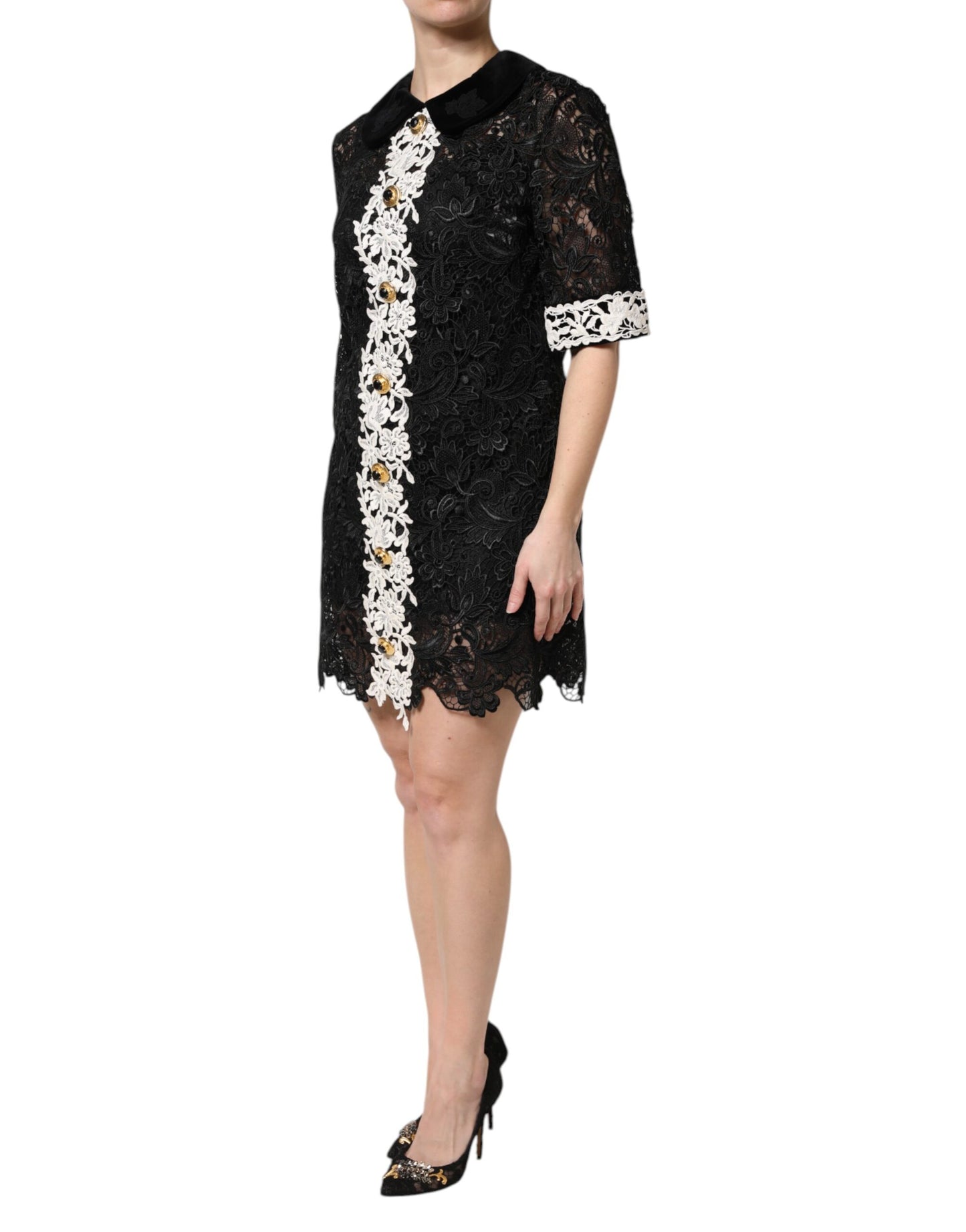 Dolce & Gabbana – Schwarzes Minikleid mit Blumenspitze