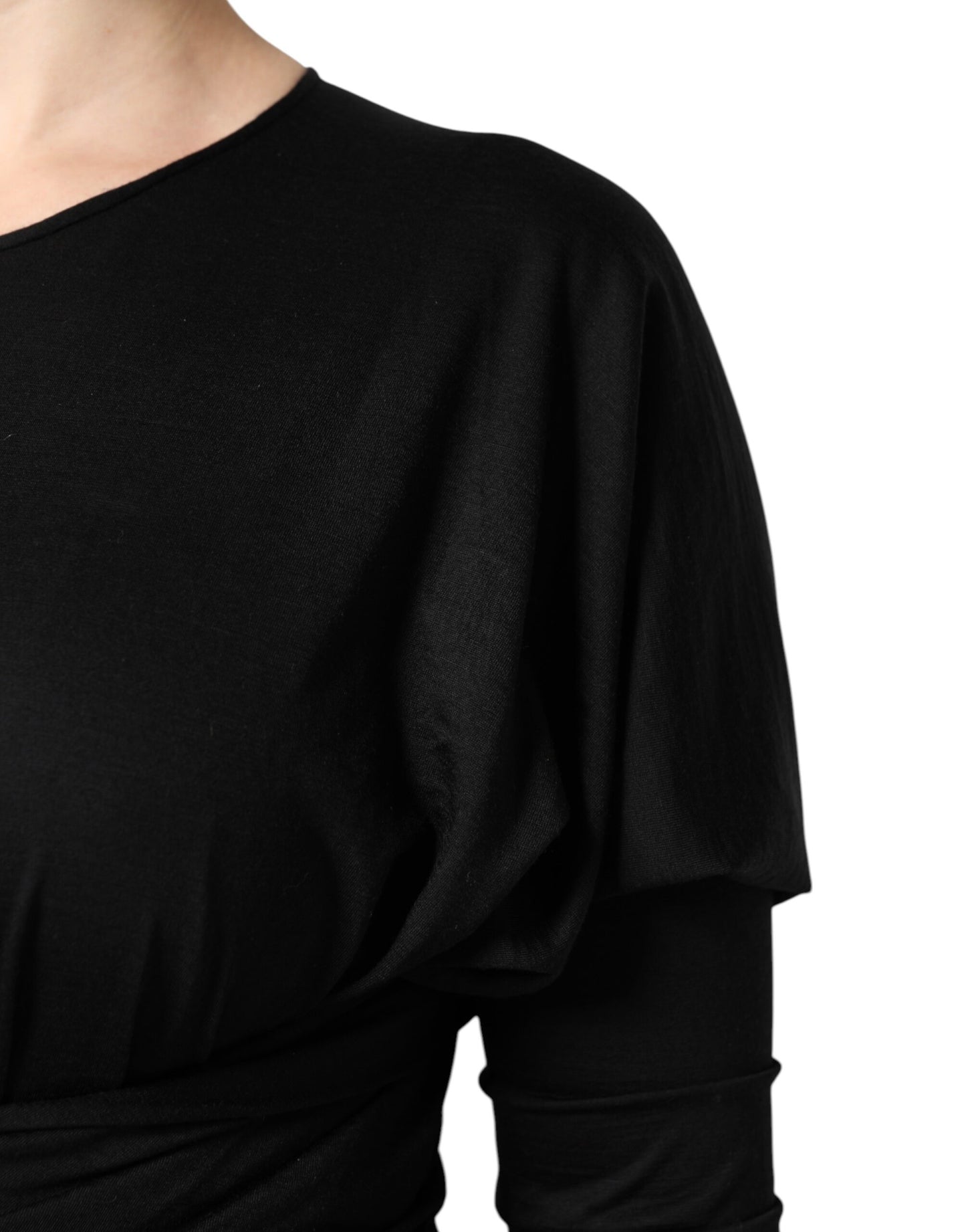 Dolce & Gabbana – Schwarzes, langärmliges Etui-Midikleid aus Wolle