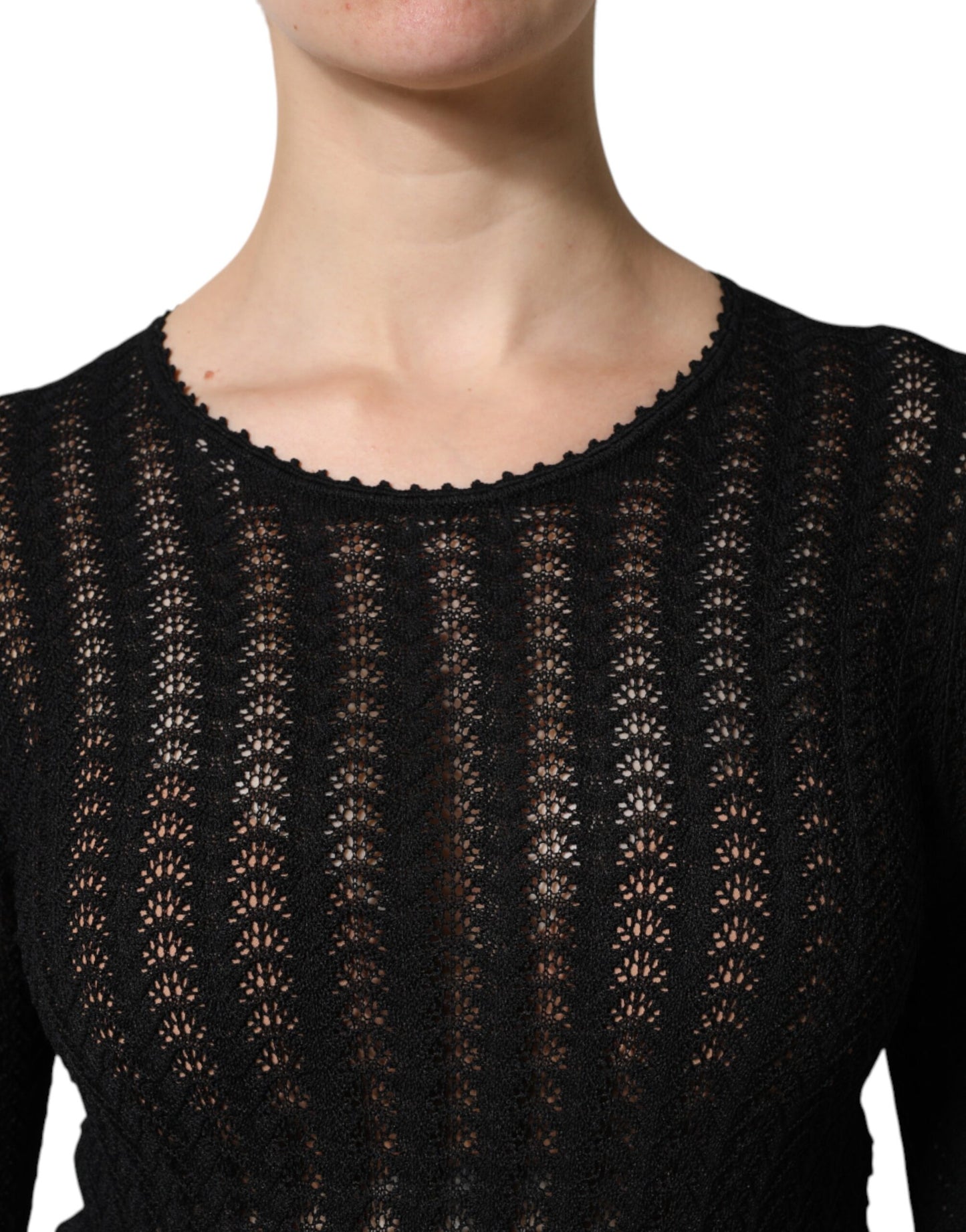 Dolce & Gabbana – Schwarzes, langärmliges A-Linien-Midikleid aus Kaschmir