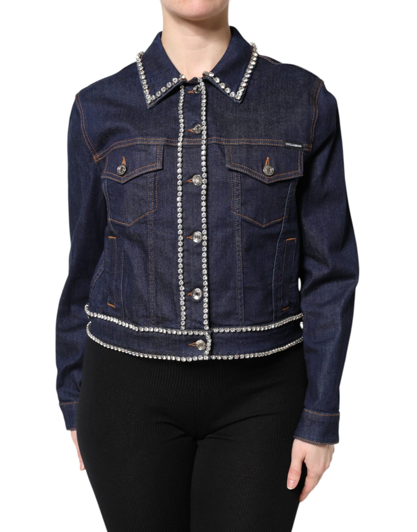 Dolce & Gabbana – Blaue Denim-Baumwolljacke mit Kristallverzierung