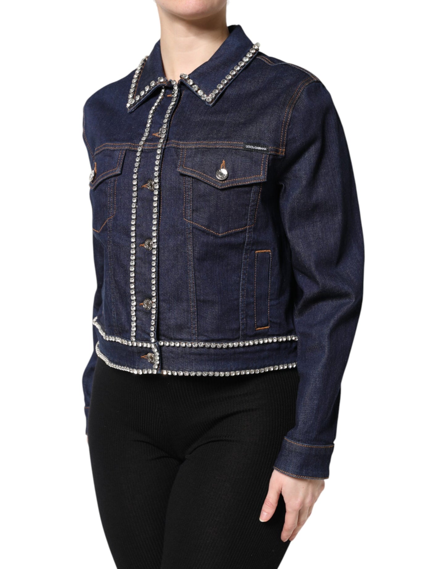 Dolce & Gabbana – Blaue Denim-Baumwolljacke mit Kristallverzierung