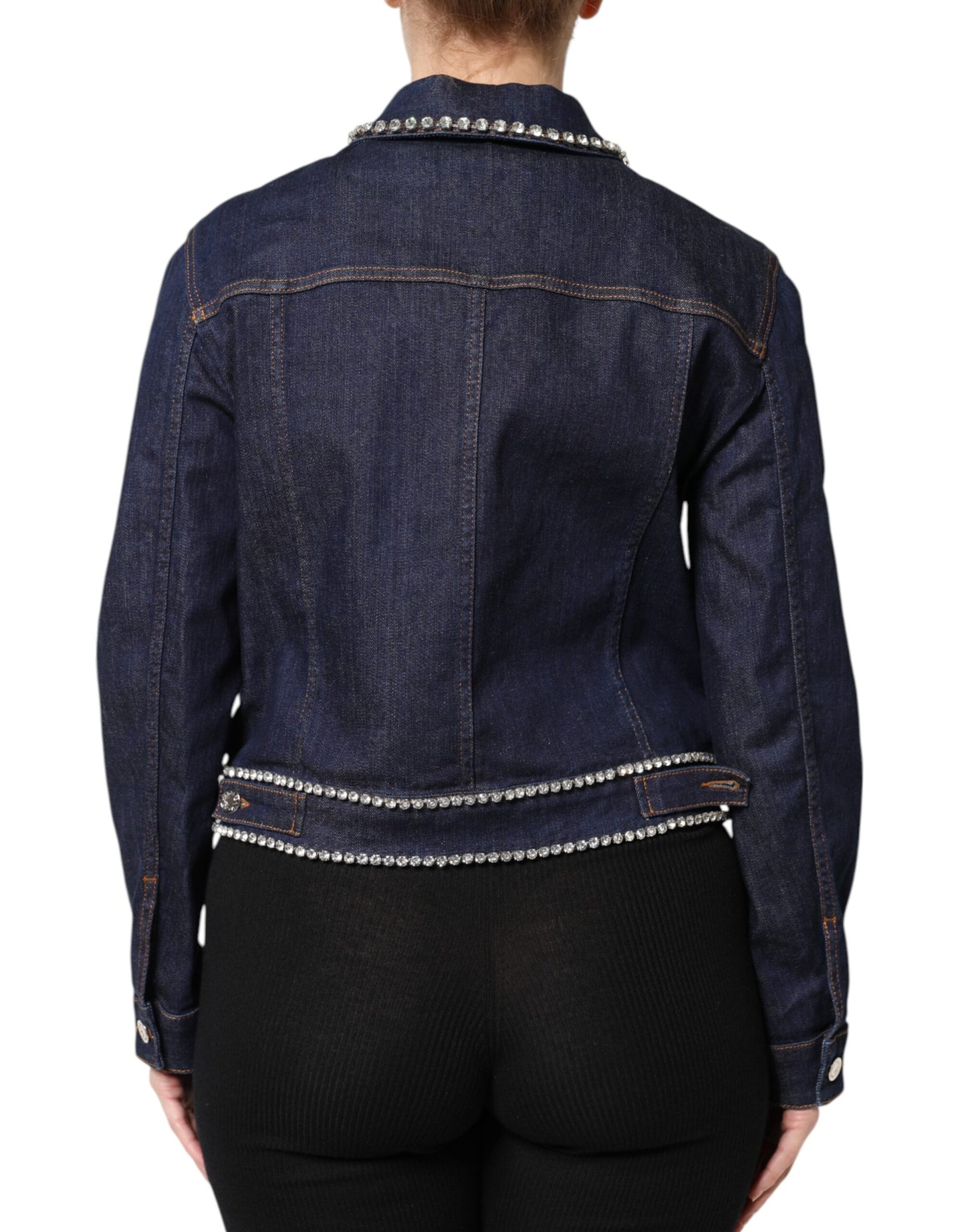Dolce & Gabbana – Blaue Denim-Baumwolljacke mit Kristallverzierung