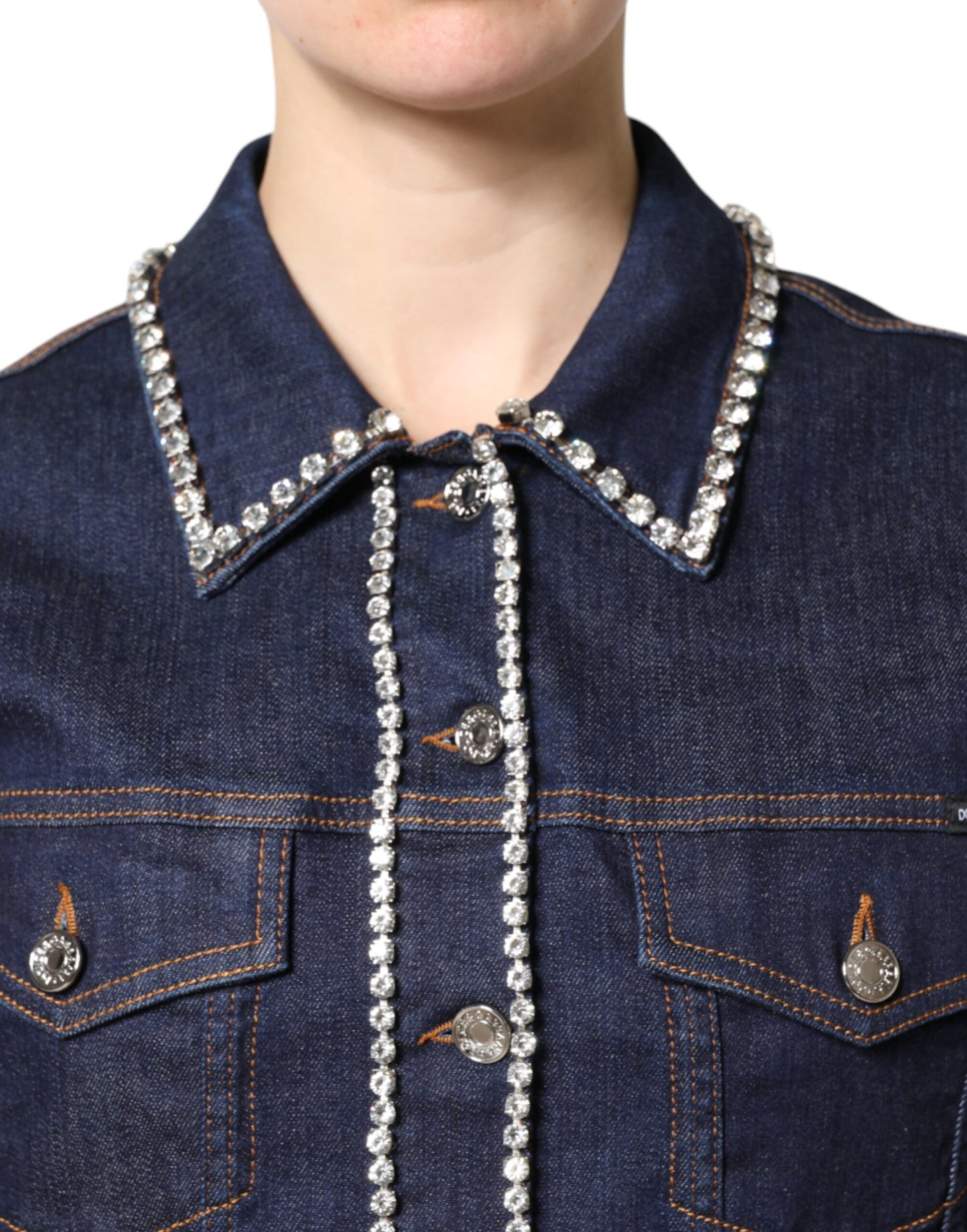 Dolce & Gabbana – Blaue Denim-Baumwolljacke mit Kristallverzierung