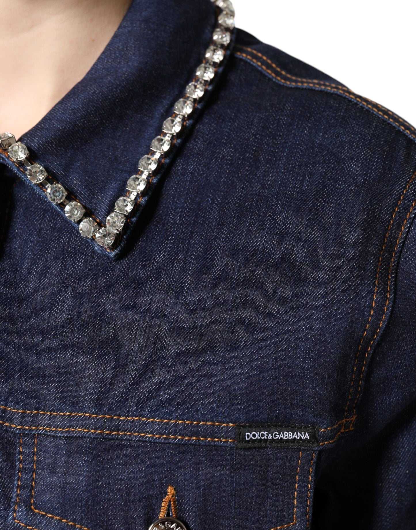 Dolce & Gabbana – Blaue Denim-Baumwolljacke mit Kristallverzierung
