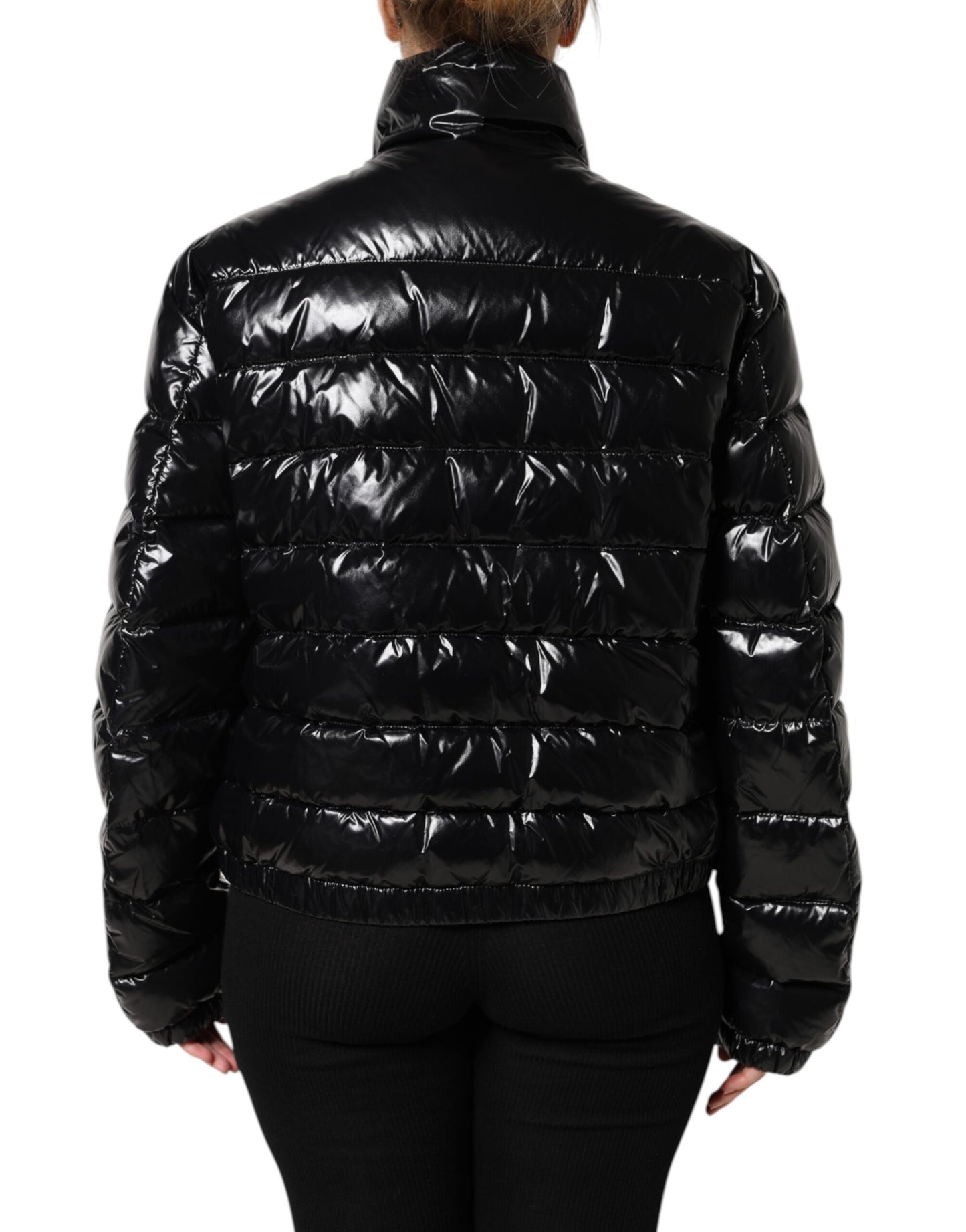 Dolce & Gabbana – Pufferjacke mit durchgehendem Reißverschluss und schwarzem Logo-Schild