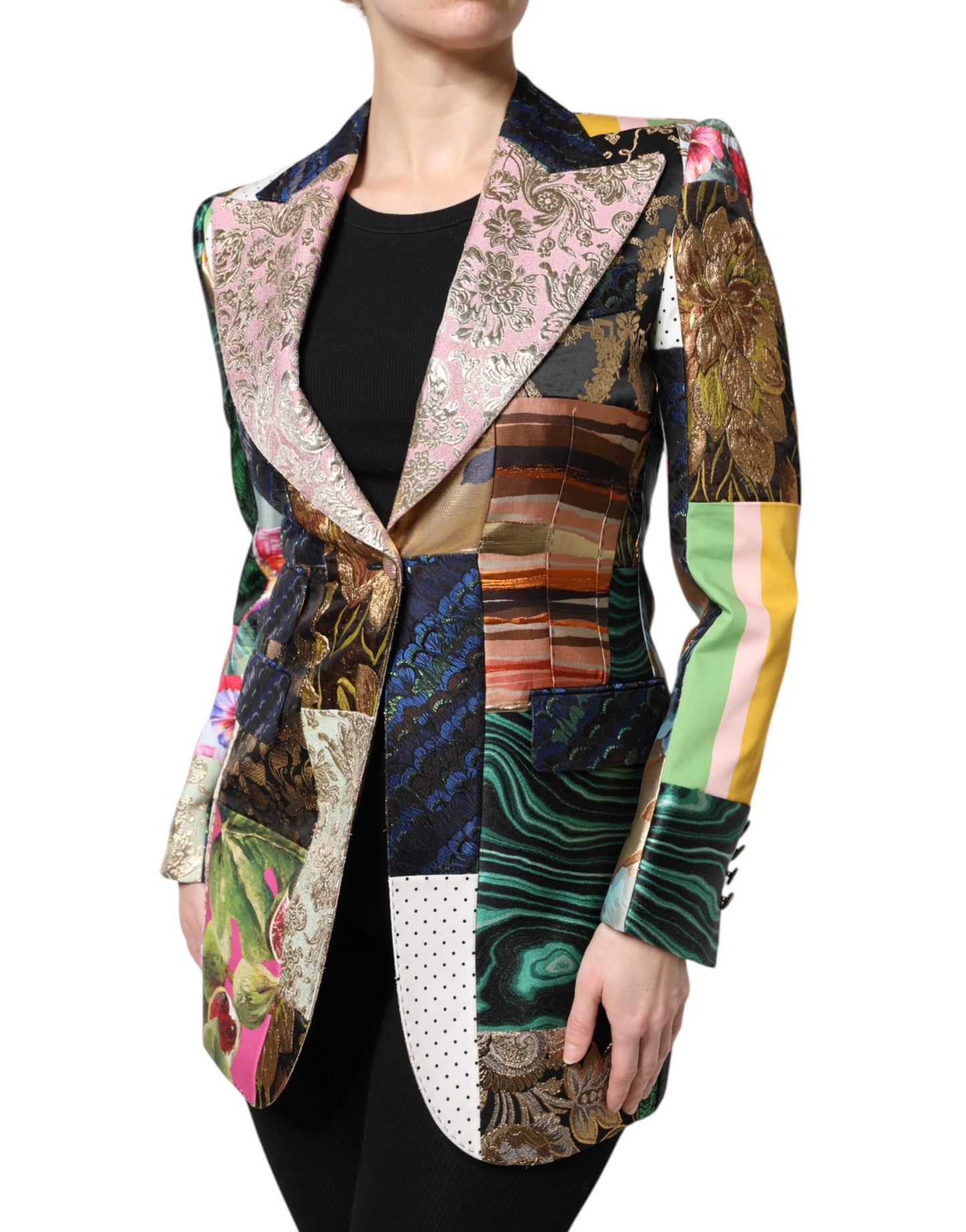 Dolce & Gabbana – Mehrfarbige Jacquardjacke mit floralem Patchwork
