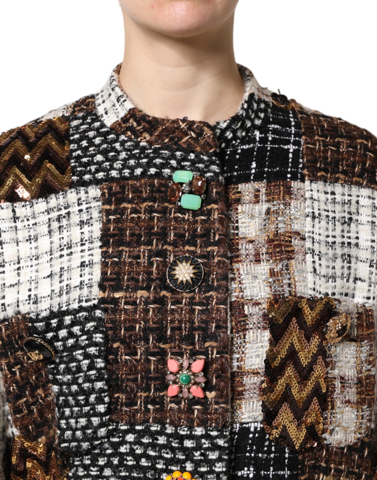 Dolce & Gabbana – Mehrfarbige Patchwork-Knopfjacke