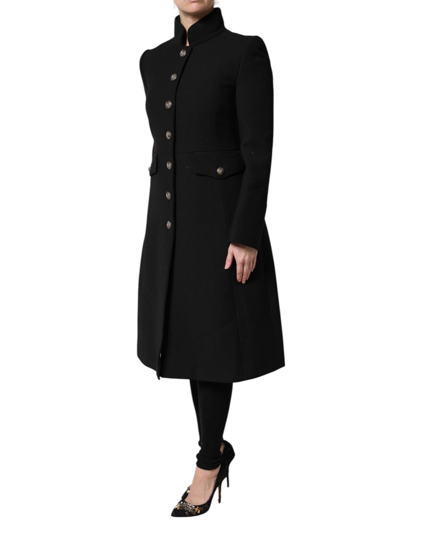 Dolce & Gabbana – Einreihige Trenchcoat-Jacke aus schwarzer Wolle