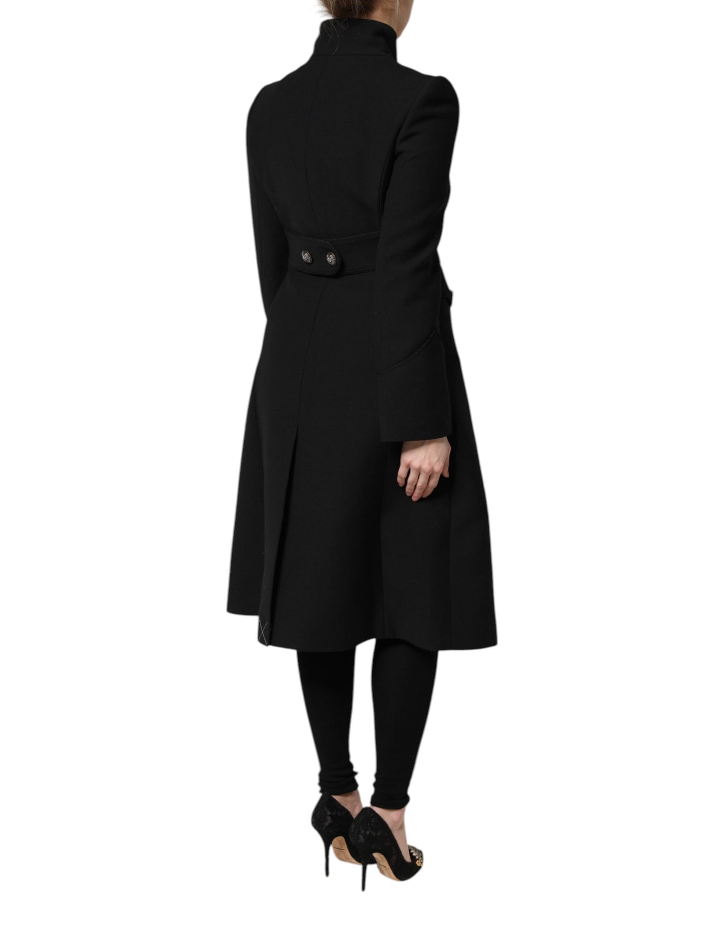 Dolce & Gabbana – Einreihige Trenchcoat-Jacke aus schwarzer Wolle