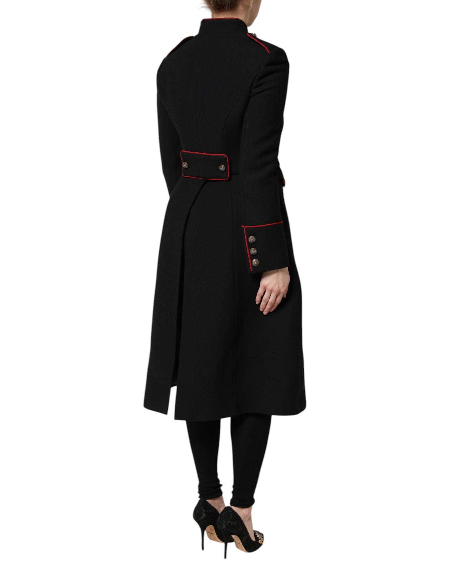 Dolce & Gabbana – Einreihige Trenchcoat-Jacke aus schwarzer Wolle