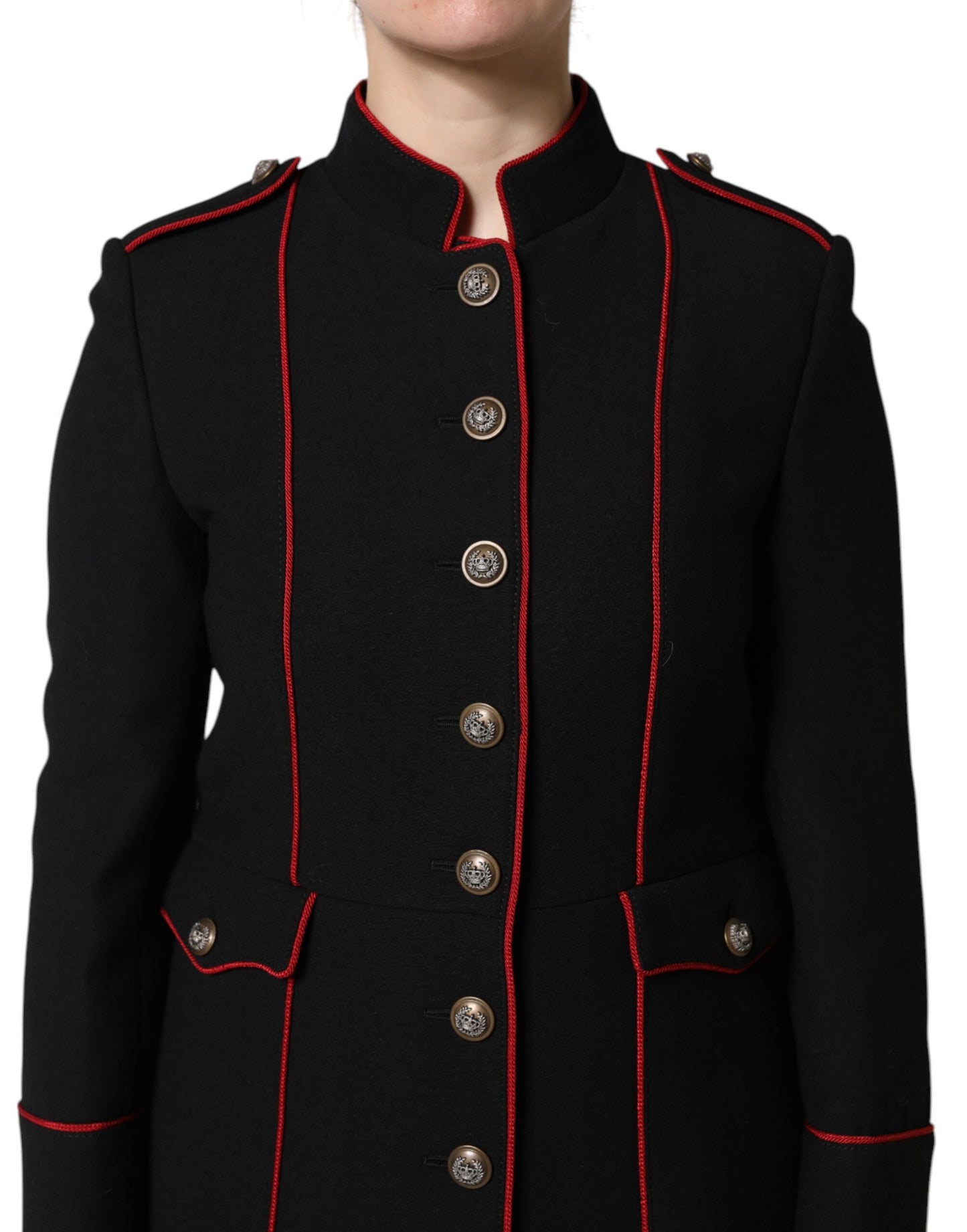 Dolce & Gabbana – Einreihige Trenchcoat-Jacke aus schwarzer Wolle