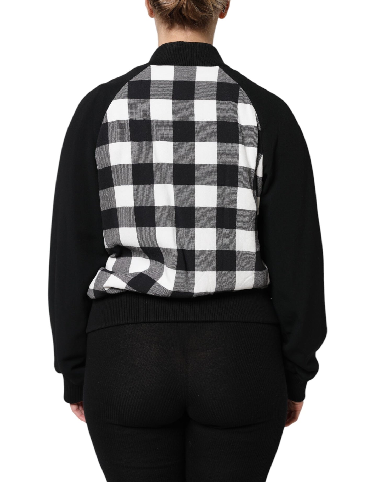 Dolce & Gabbana – Schwarz-weiß karierte Button-Down-Jacke mit Blumenmuster
