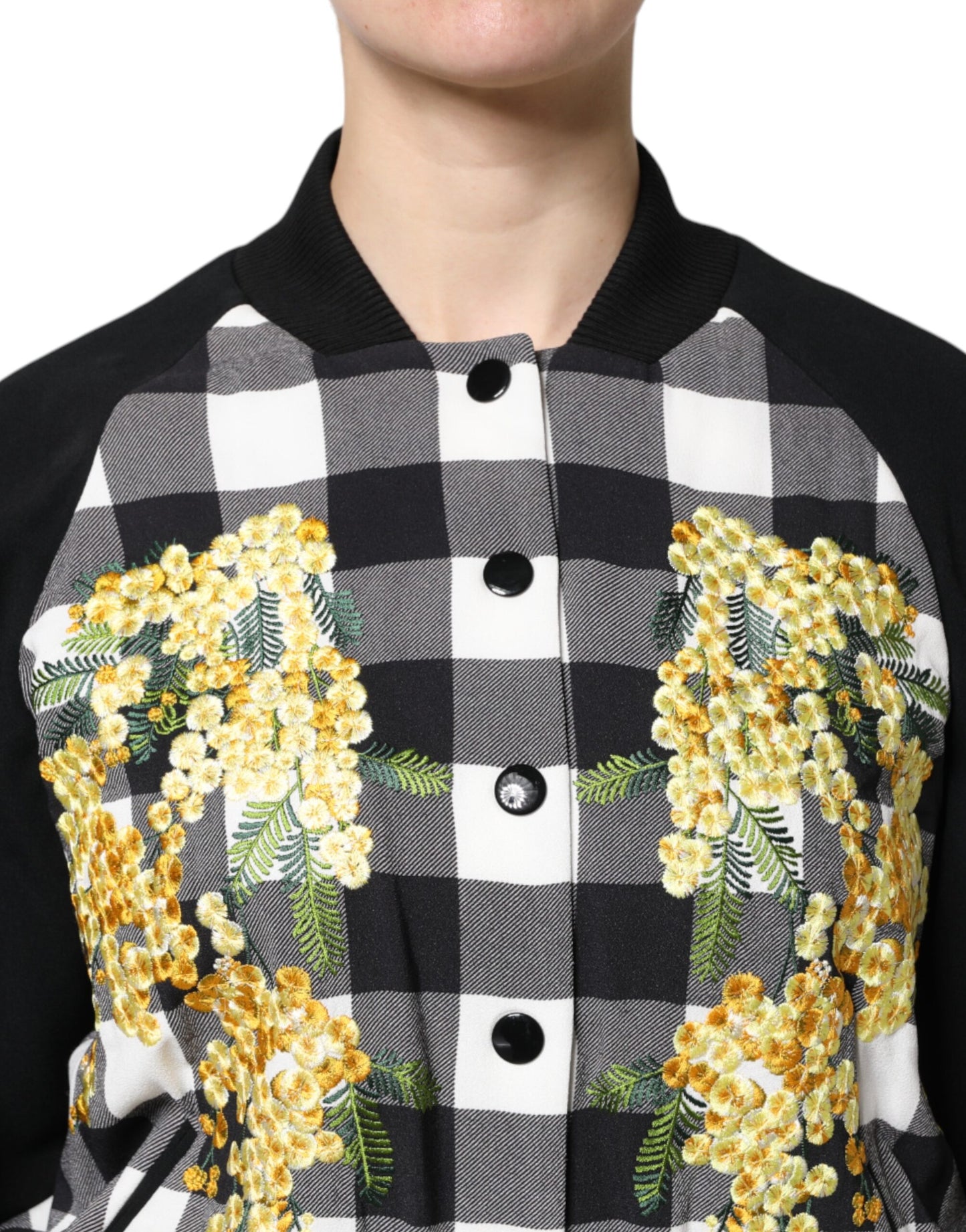 Dolce & Gabbana – Schwarz-weiß karierte Button-Down-Jacke mit Blumenmuster