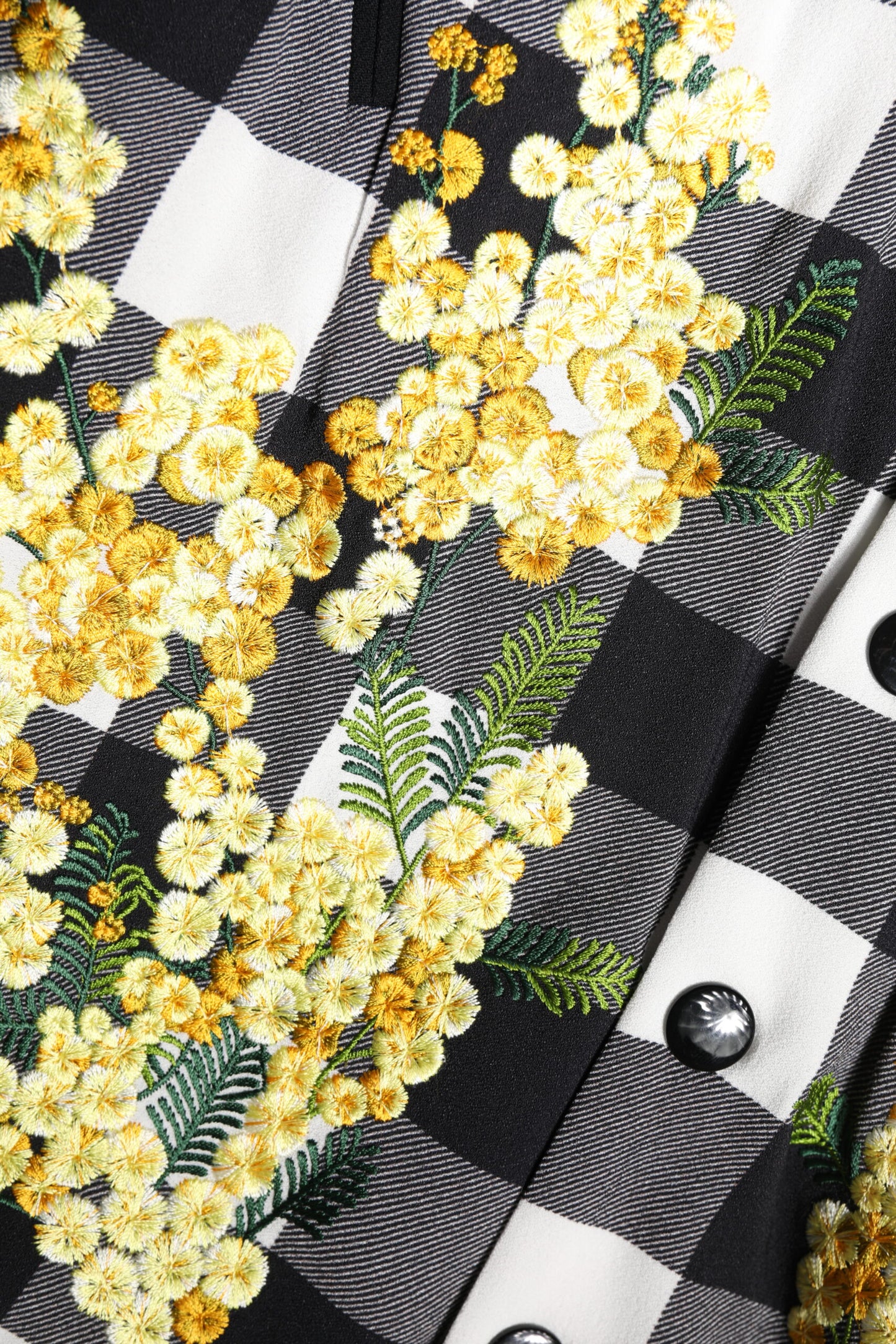 Dolce & Gabbana – Schwarz-weiß karierte Button-Down-Jacke mit Blumenmuster