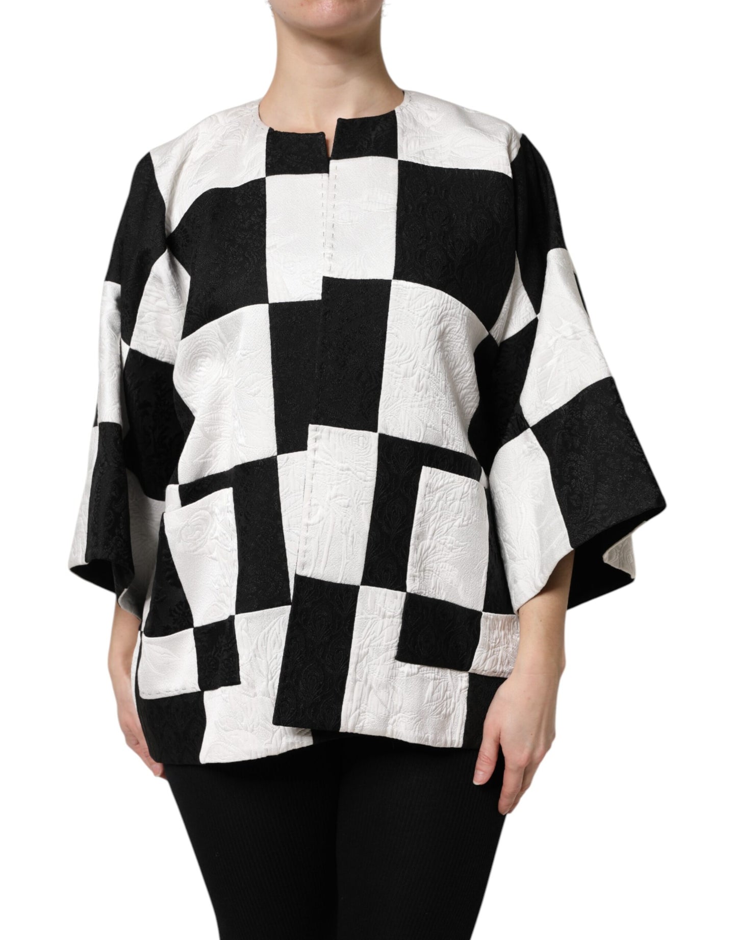 Dolce & Gabbana – Weiß-schwarze Patchwork-Jacquard-Blazerjacke