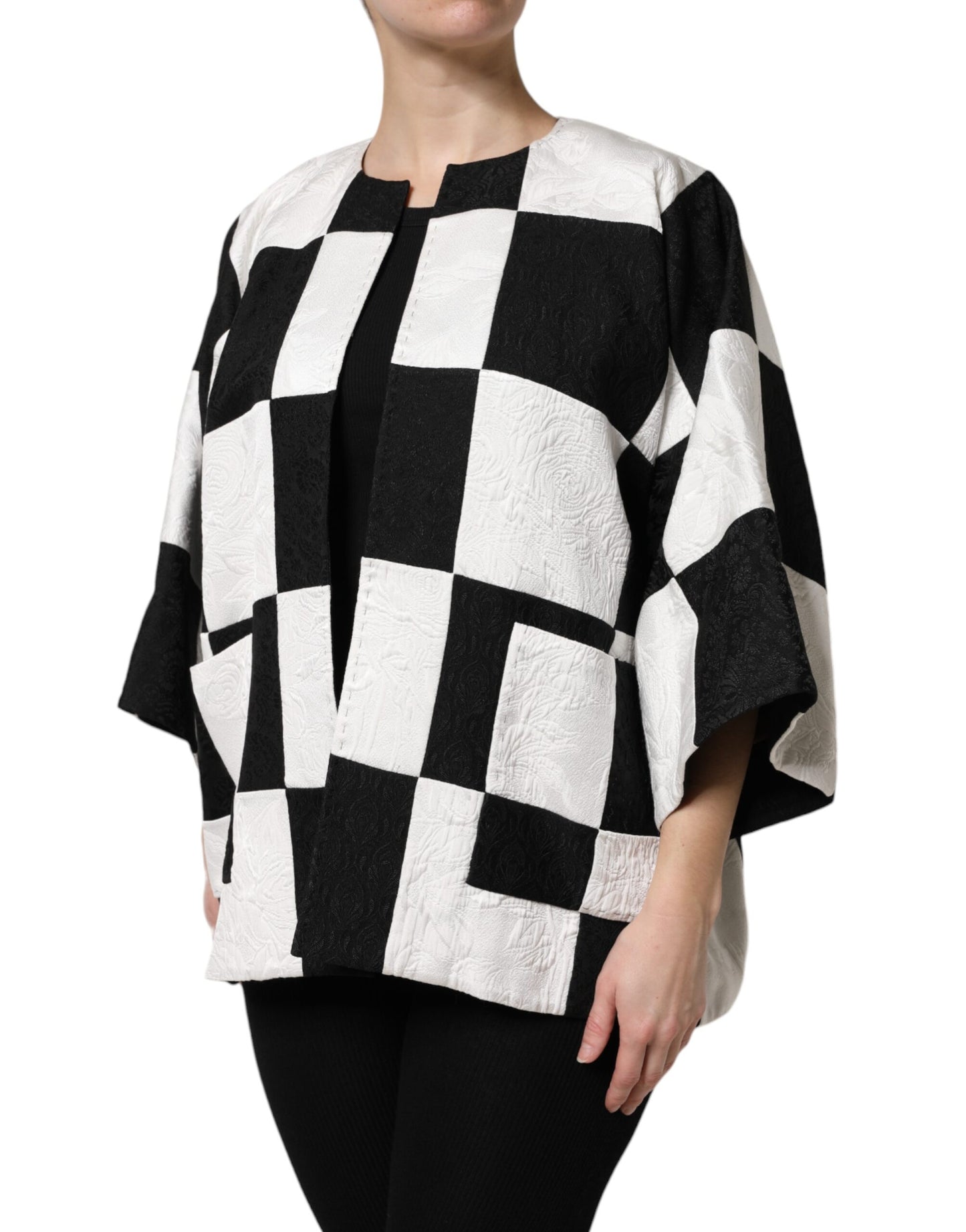 Dolce & Gabbana – Weiß-schwarze Patchwork-Jacquard-Blazerjacke