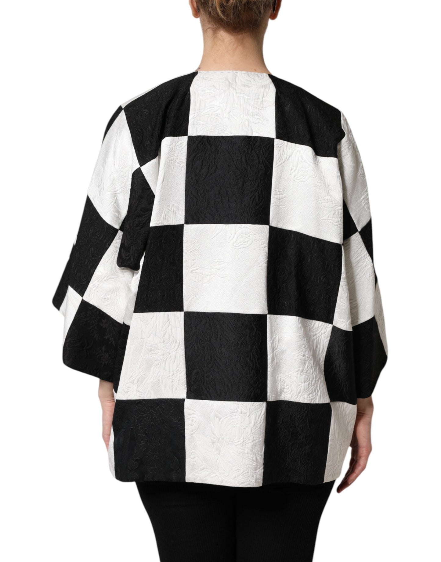 Dolce & Gabbana – Weiß-schwarze Patchwork-Jacquard-Blazerjacke
