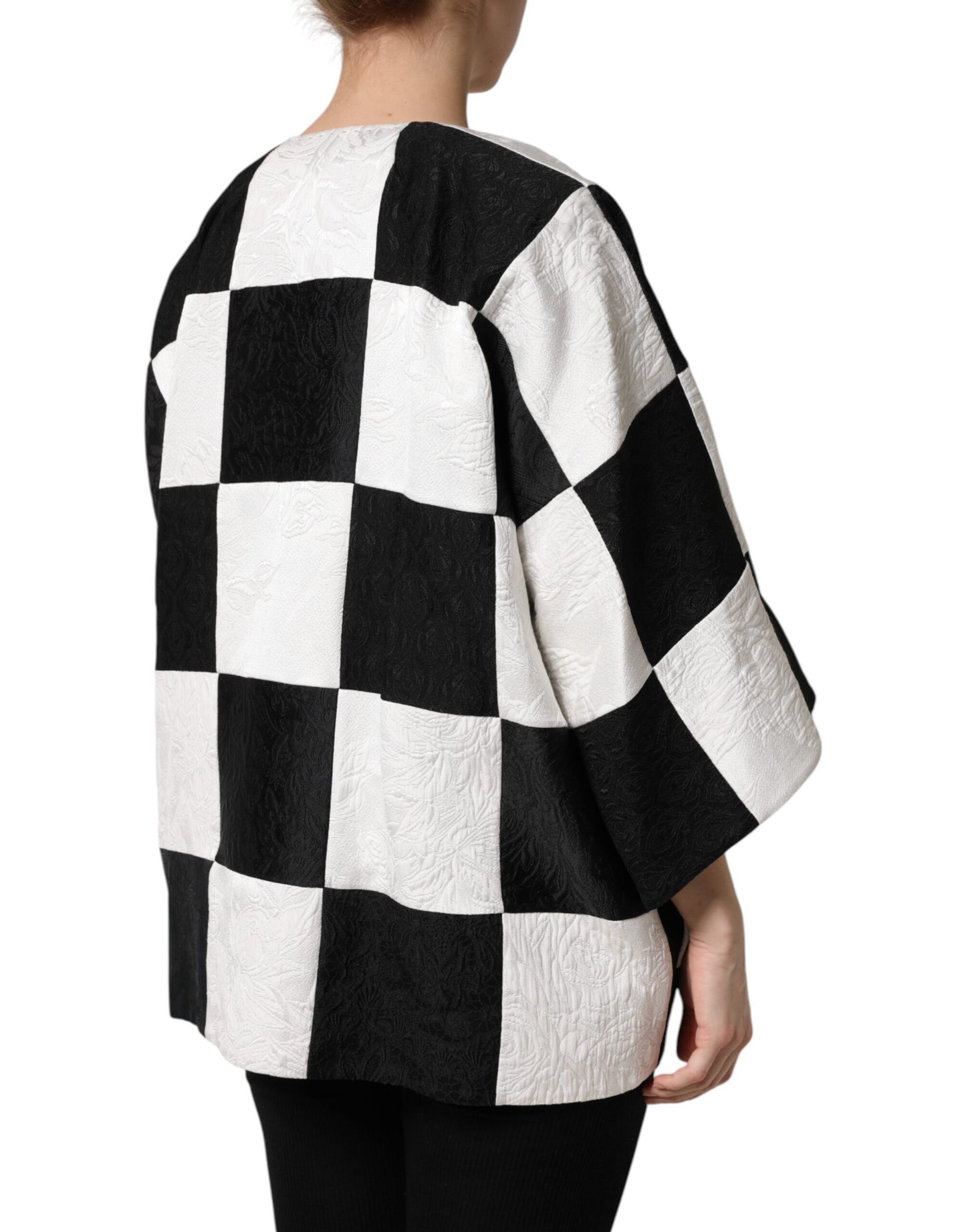 Dolce & Gabbana – Weiß-schwarze Patchwork-Jacquard-Blazerjacke
