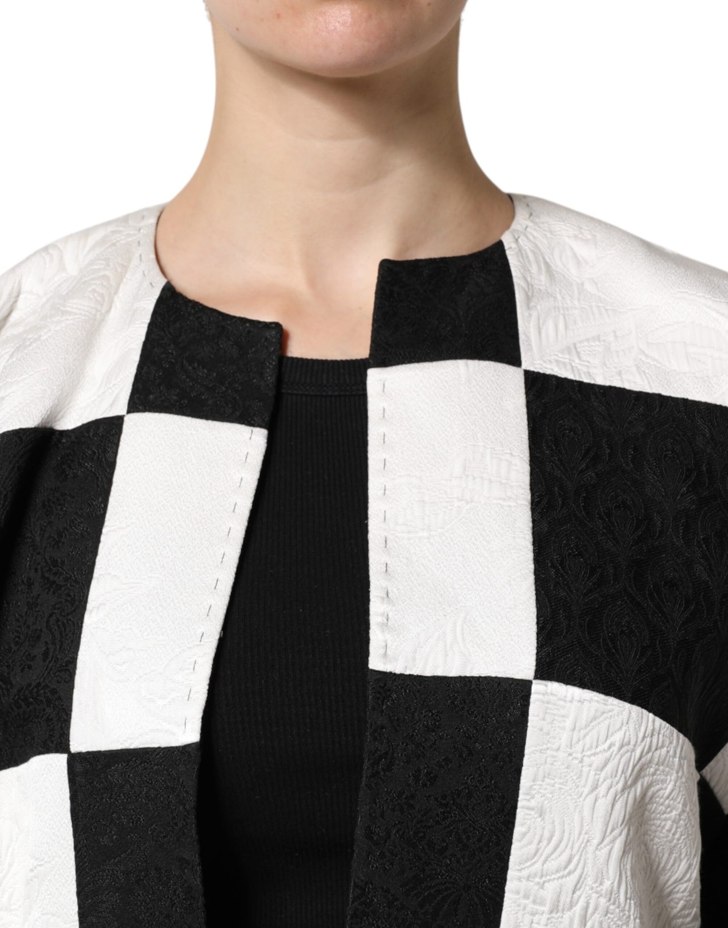 Dolce & Gabbana – Weiß-schwarze Patchwork-Jacquard-Blazerjacke