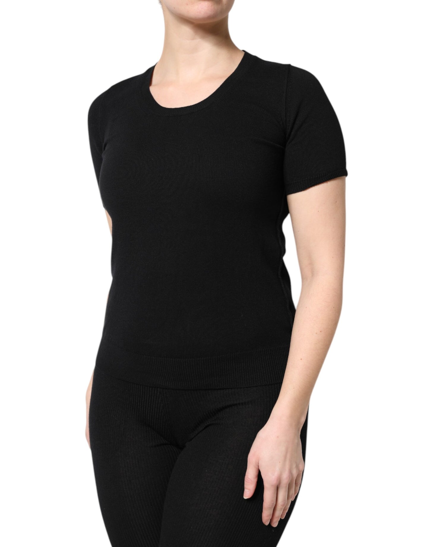 Dolce & Gabbana – Schwarzes, kurzärmliges T-Shirt aus Baumwolle mit Rundhalsausschnitt